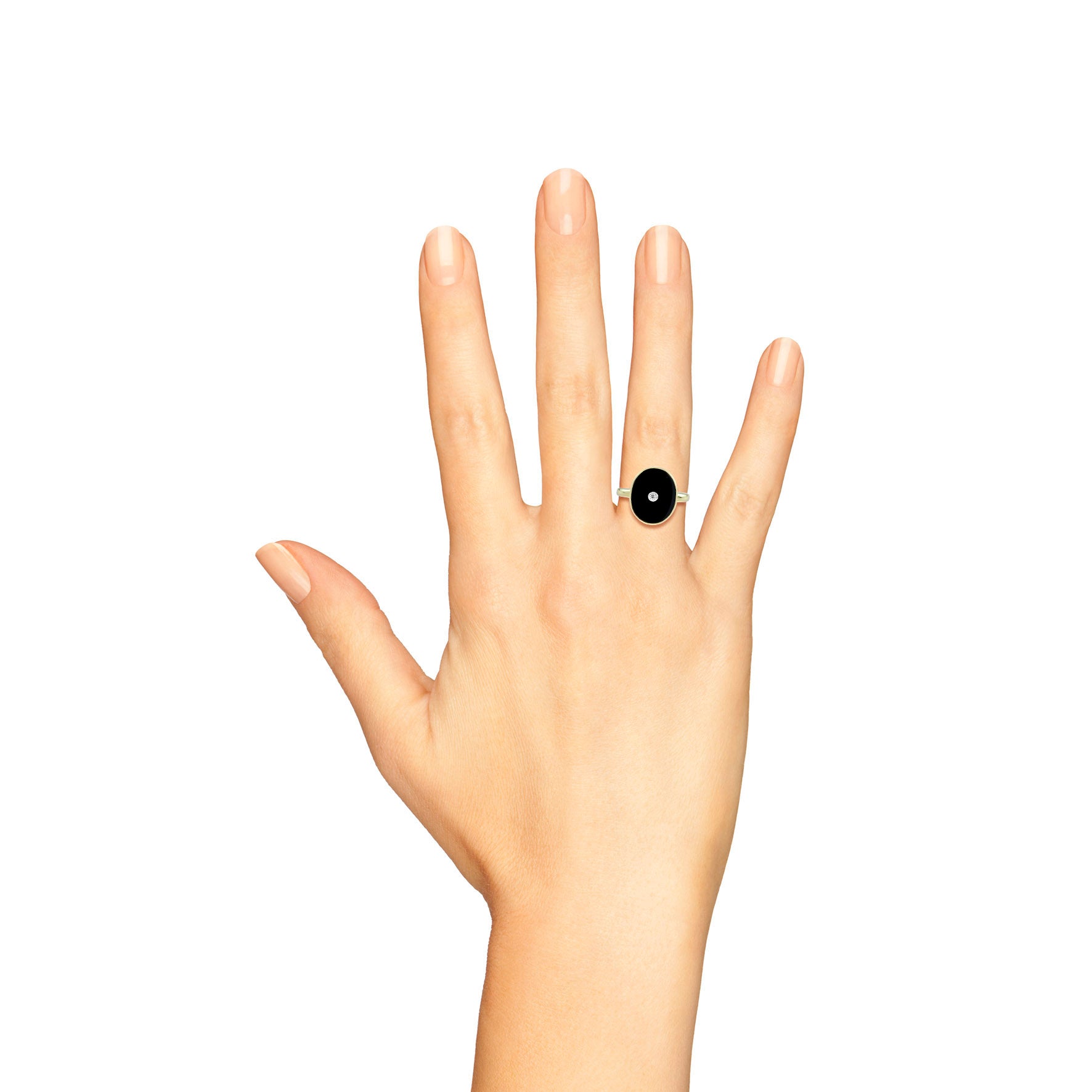 Diamond Black Onyx Art Deco Style Oval Shape 14K White Gold Ring