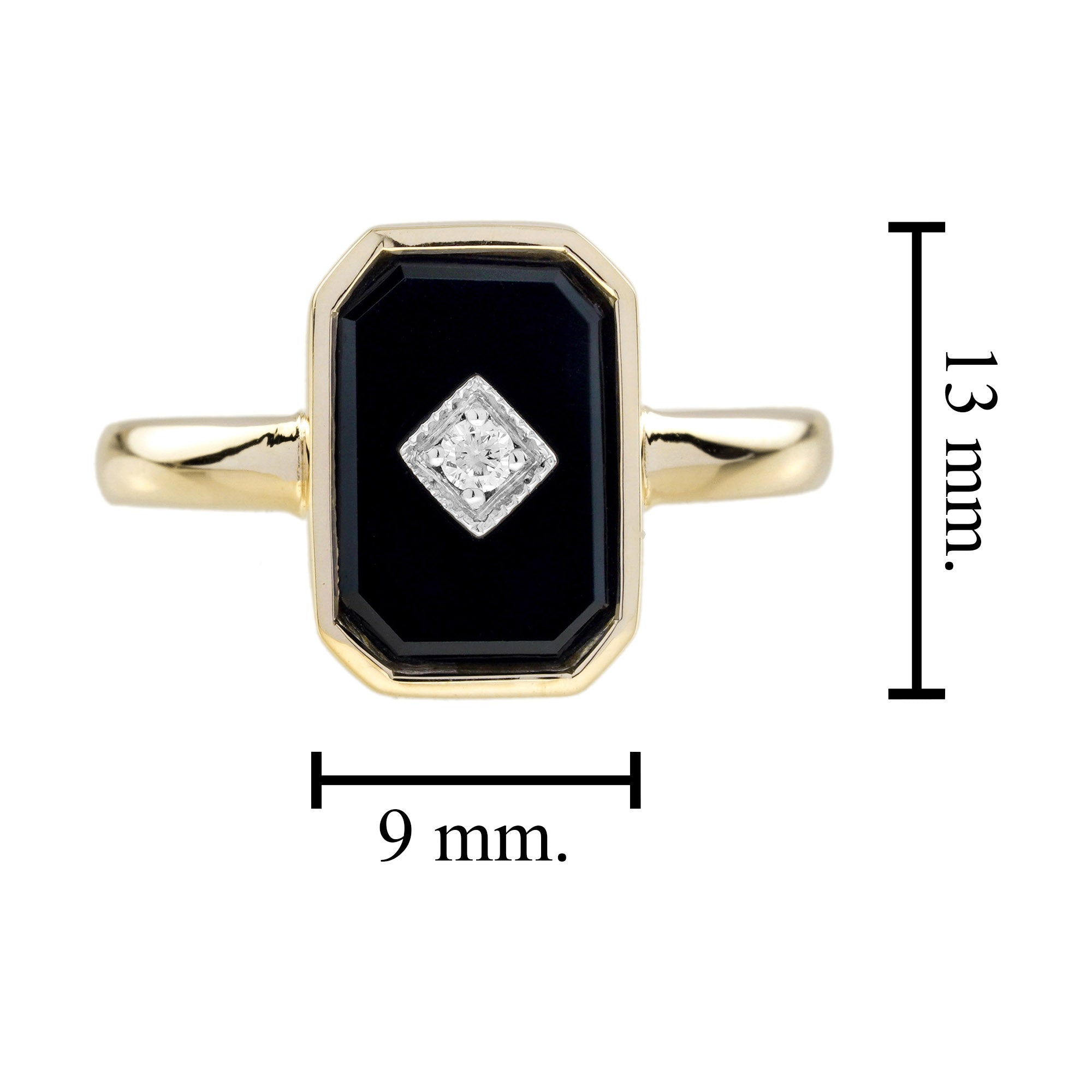 Diamond & Octagon Black Onyx Art Deco Style Yellow Gold Ring