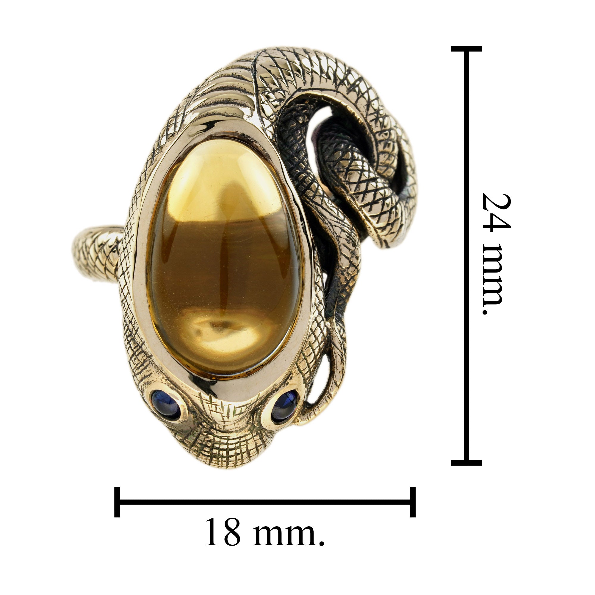 Cabochon Brown Amber Citrine & Blue Sapphire Antique Style Snake Gold Ring