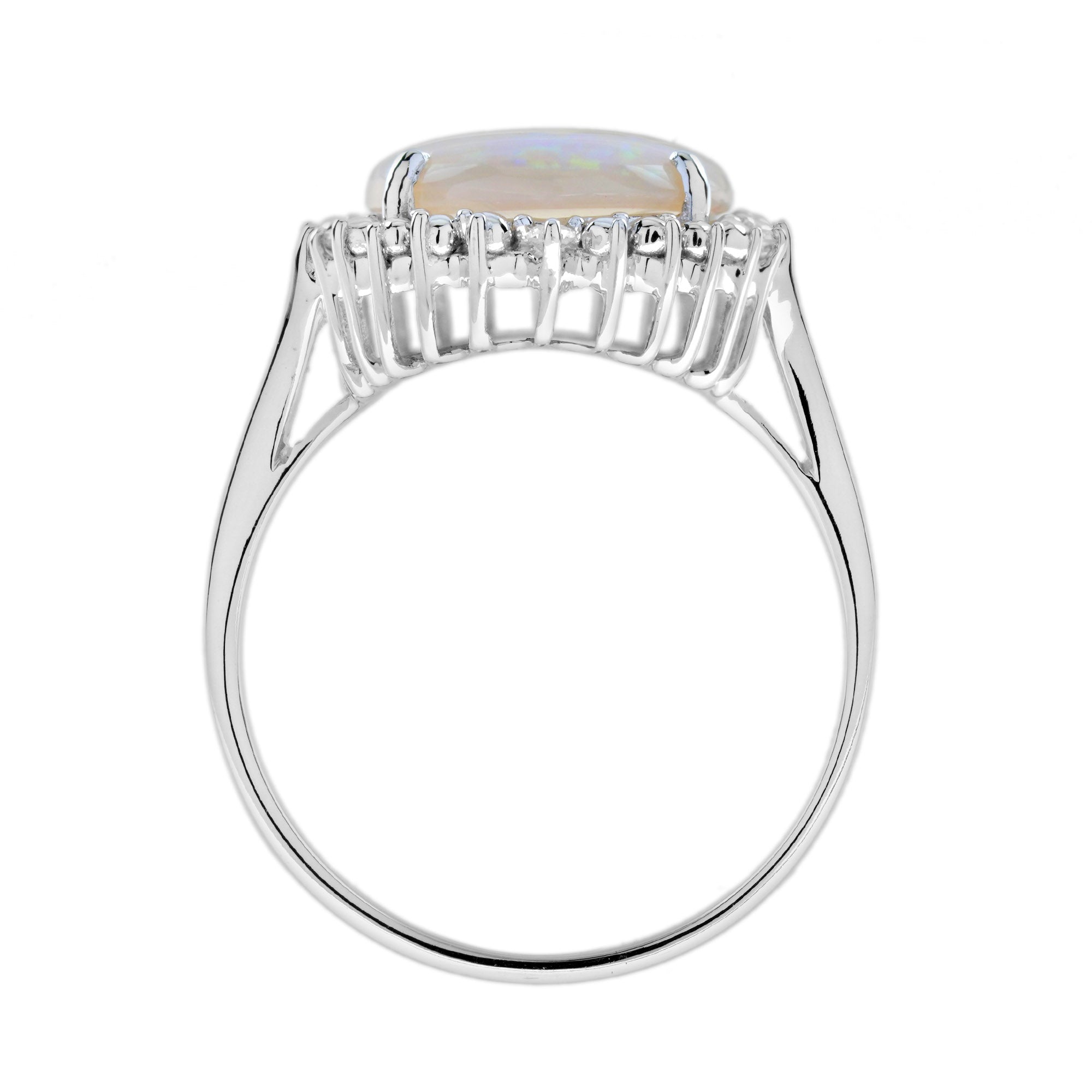 Oval Shape White Opal & Diamond Vintage Style Cocktail 9K White Gold Ring