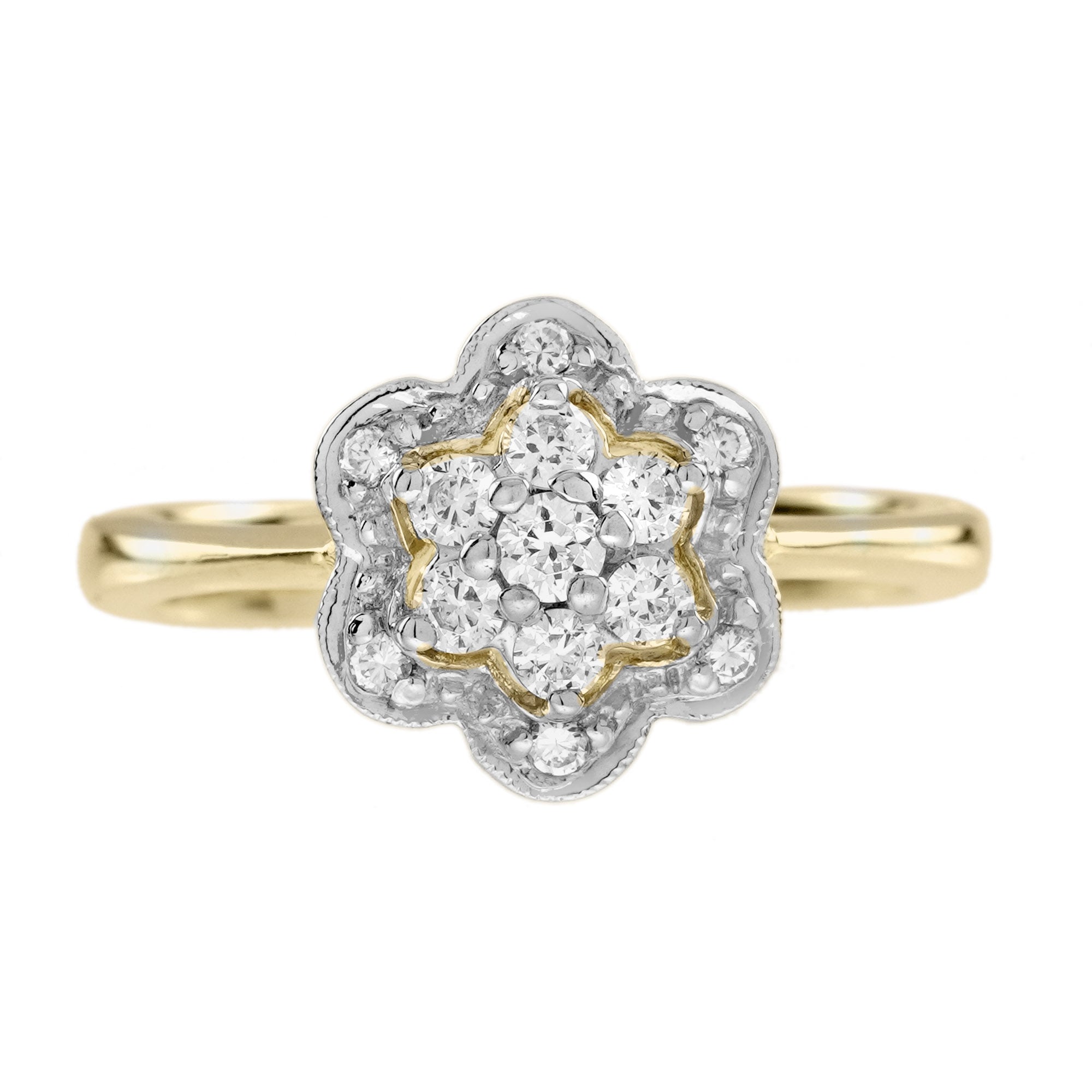 0.34 Ctw Edwardian Style Diamond Floral Cluster Two Tone Gold Engagement Ring