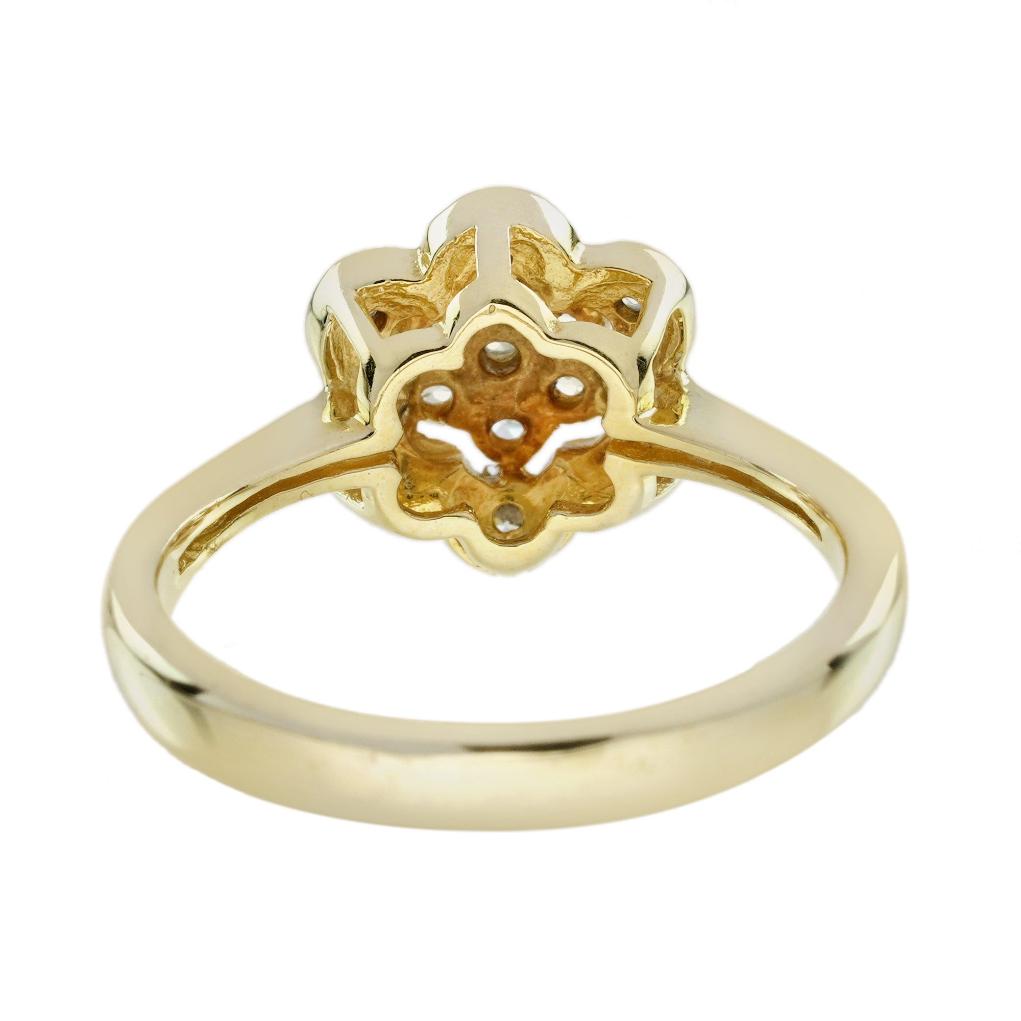 Diamond Vintage Style Floral Cluster Engagement Ring in Two Tone Gold