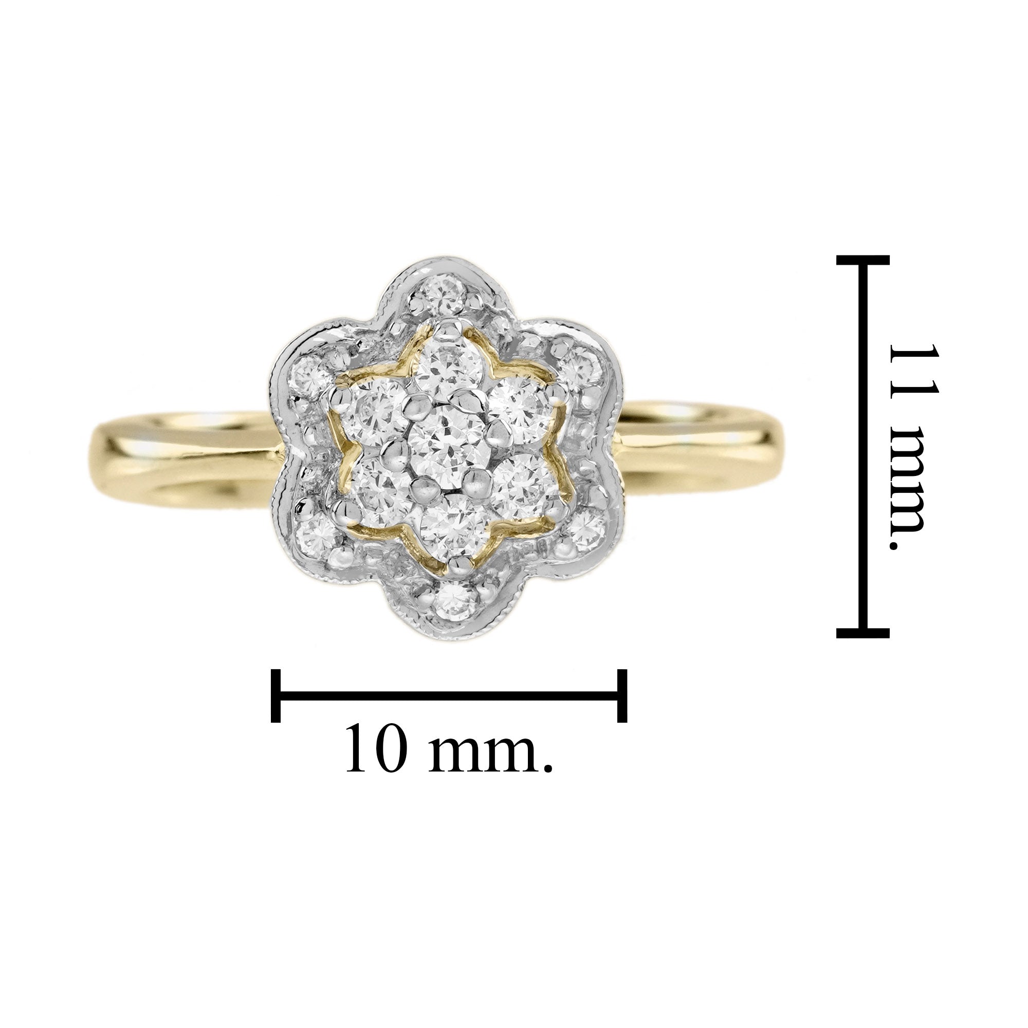 0.34 Ctw Edwardian Style Diamond Floral Cluster Two Tone Gold Engagement Ring