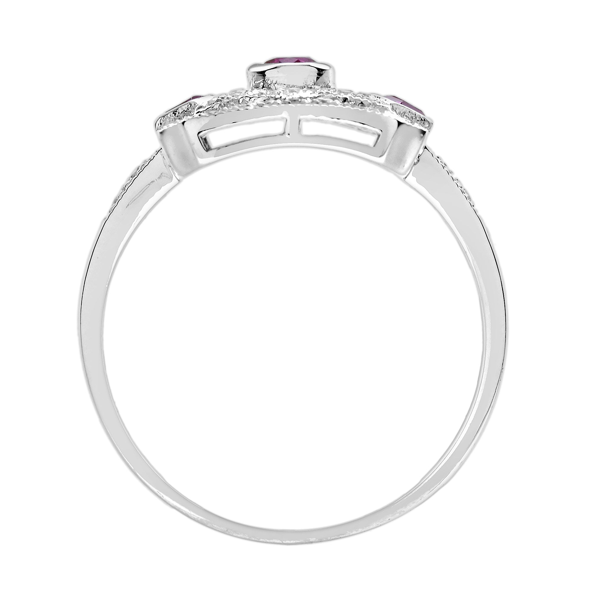 Pink Red Ruby & Diamond Art Deco Style Filigree 14K White Gold Ring