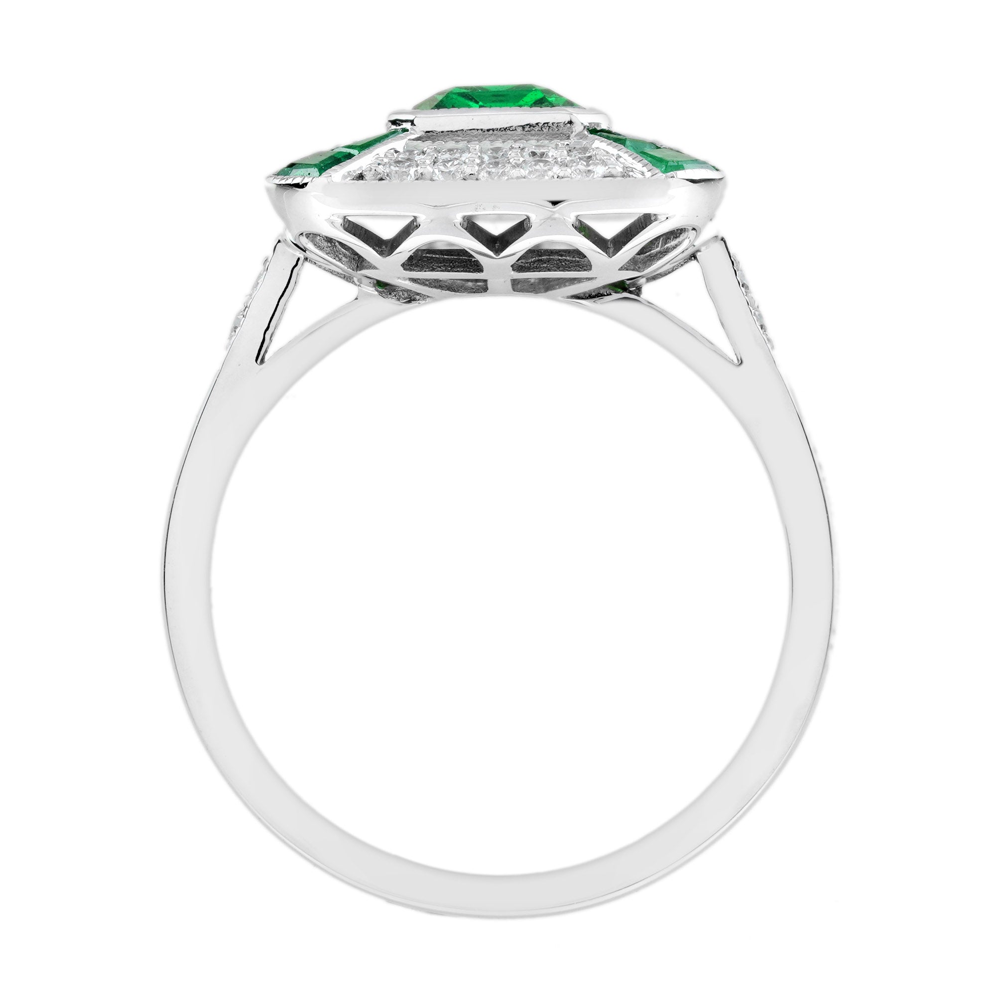 Green Emerald & Diamond Art Deco Style Octagon Pave Set White Gold Ring