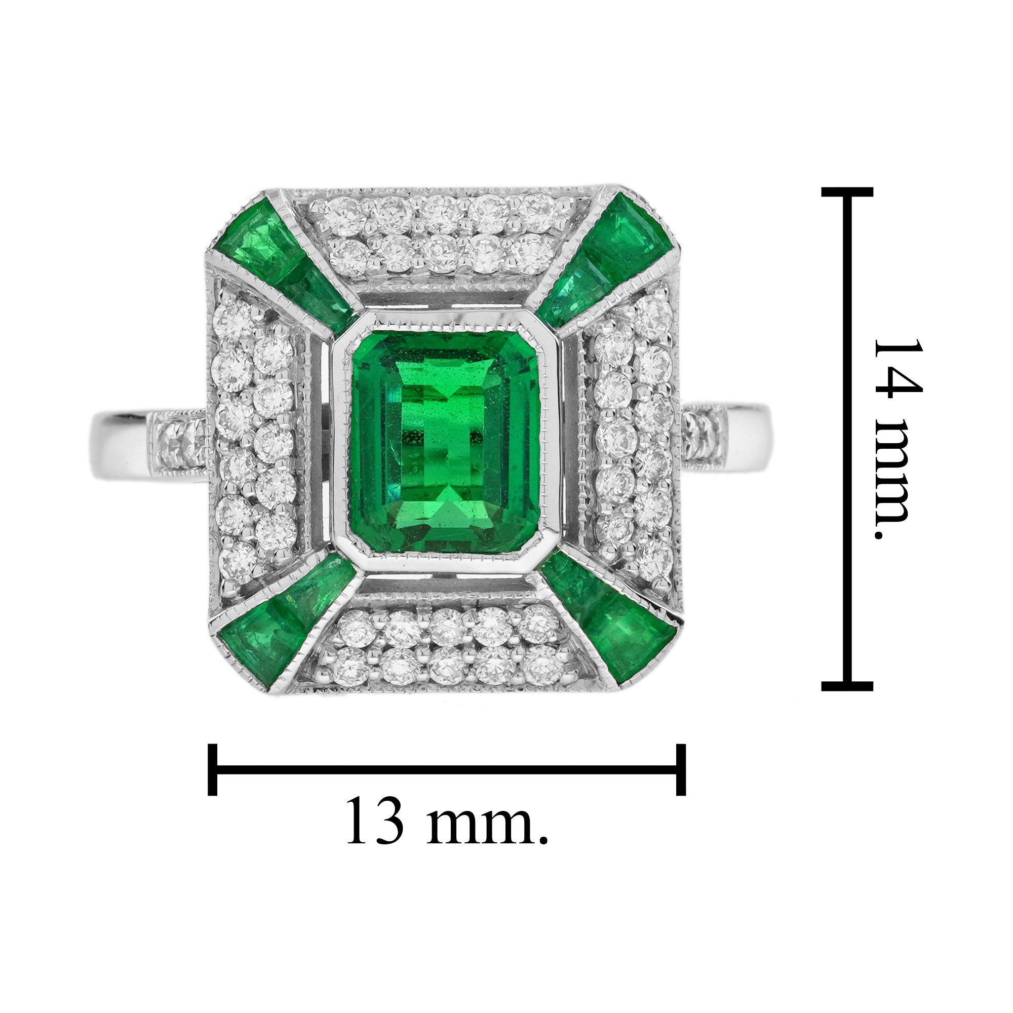 Green Emerald & Diamond Art Deco Style Octagon Pave Set White Gold Ring