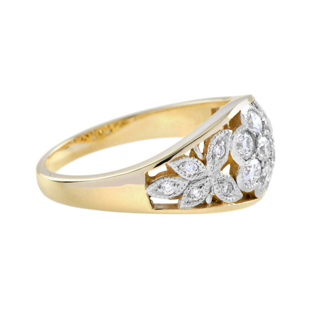 Diamond Floral Flower Edwardian Style 14K White Yellow Ring