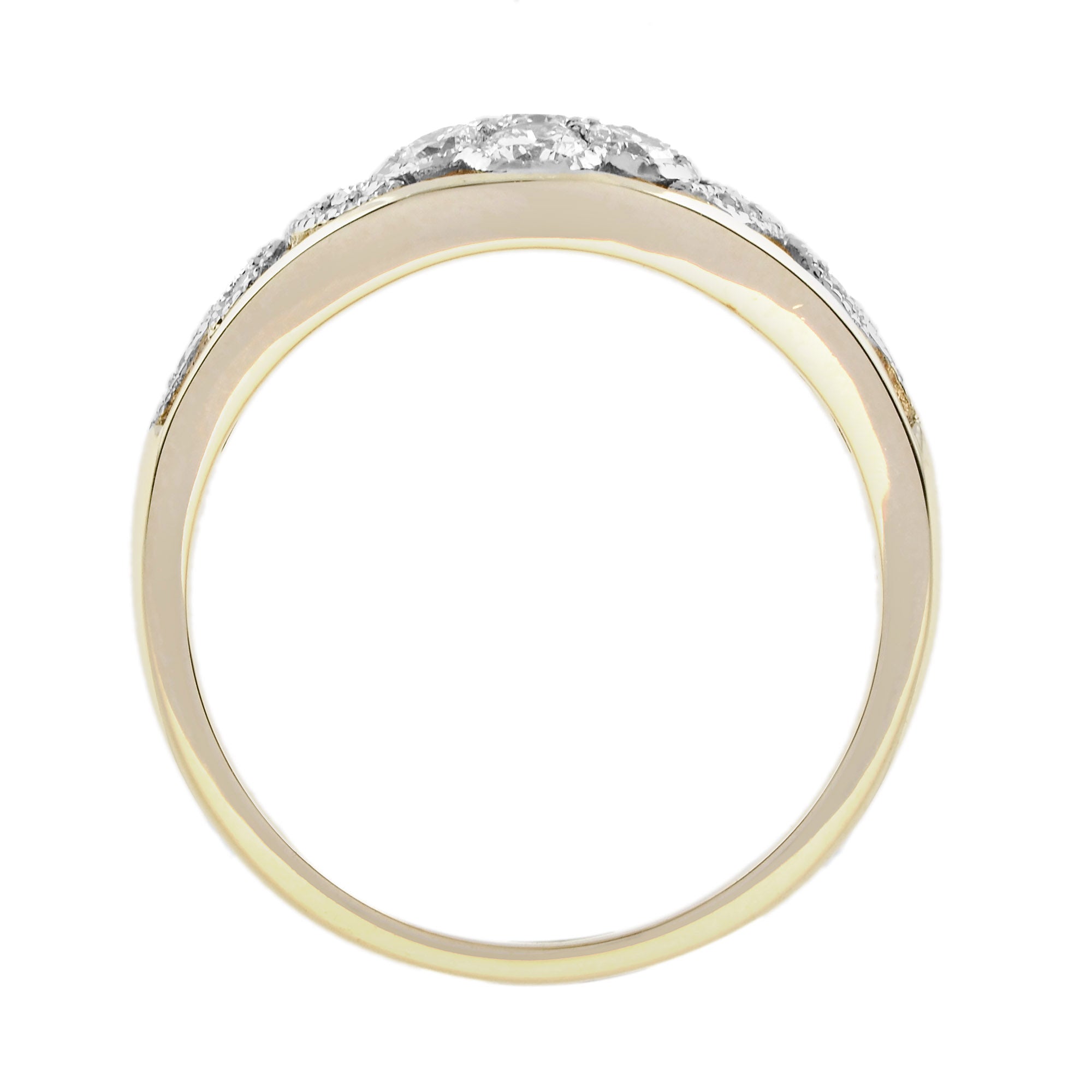 Diamond Floral Flower Edwardian Style 14K White Yellow Ring