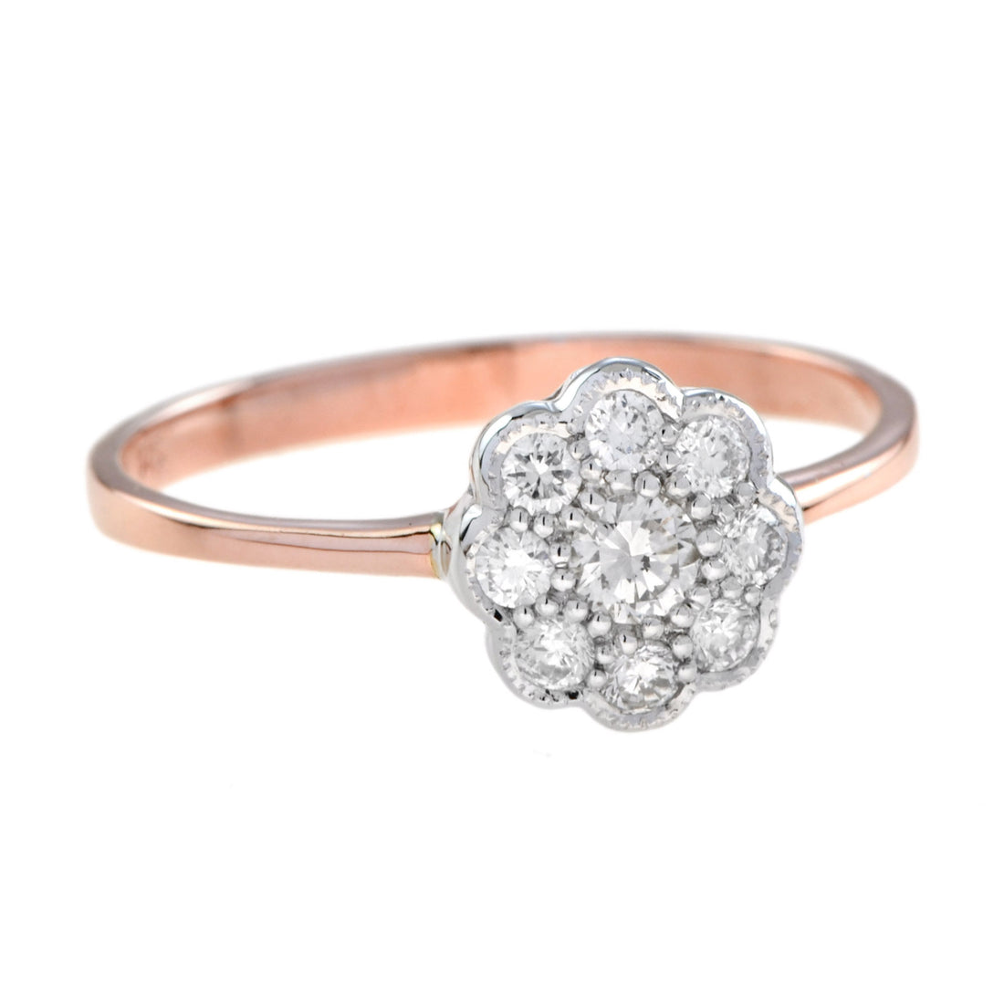 Diamond Vintage Style Floral Flower Cluster 9K Rose Gold Ring