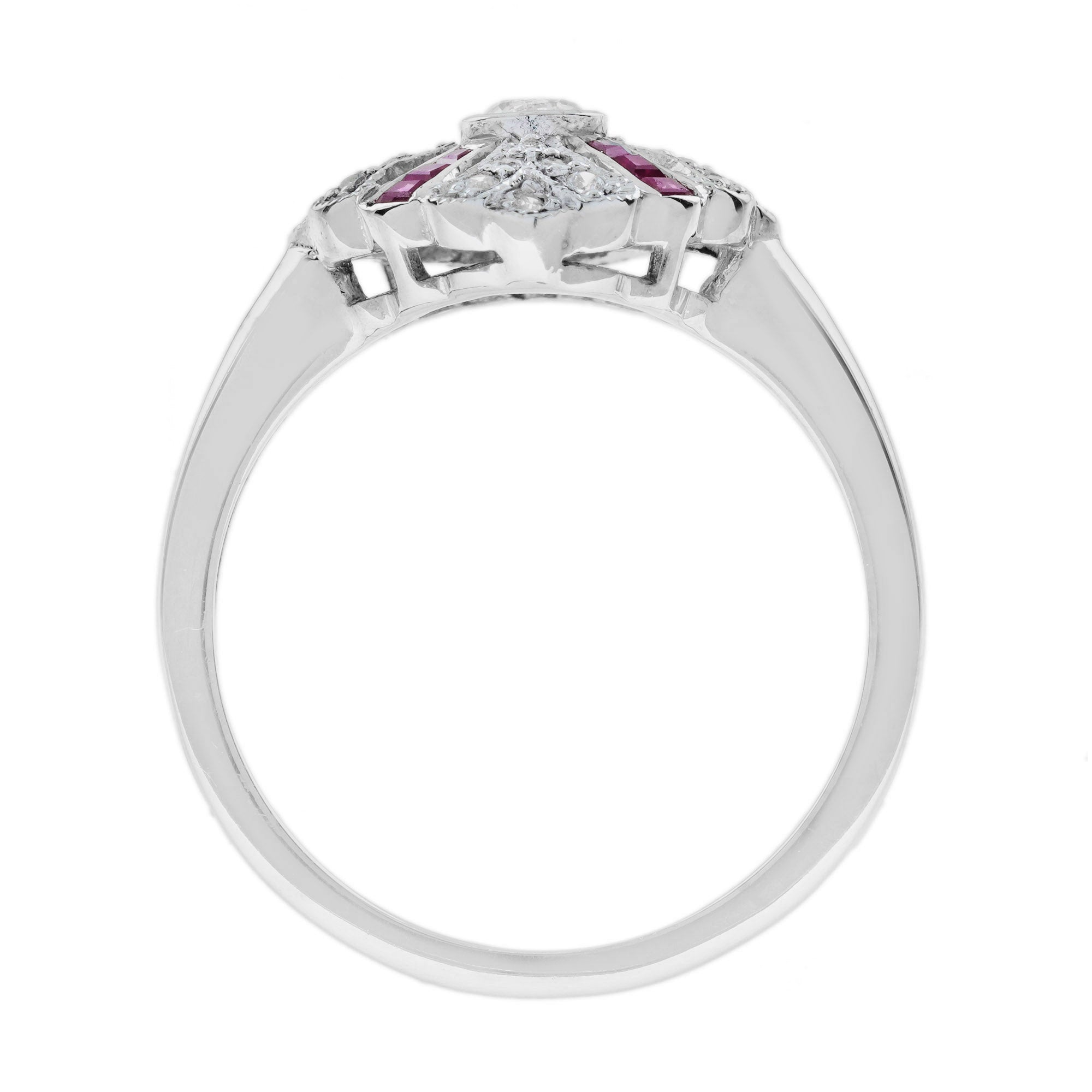 Diamond & Ruby Art Deco Style 14K White Gold Ring