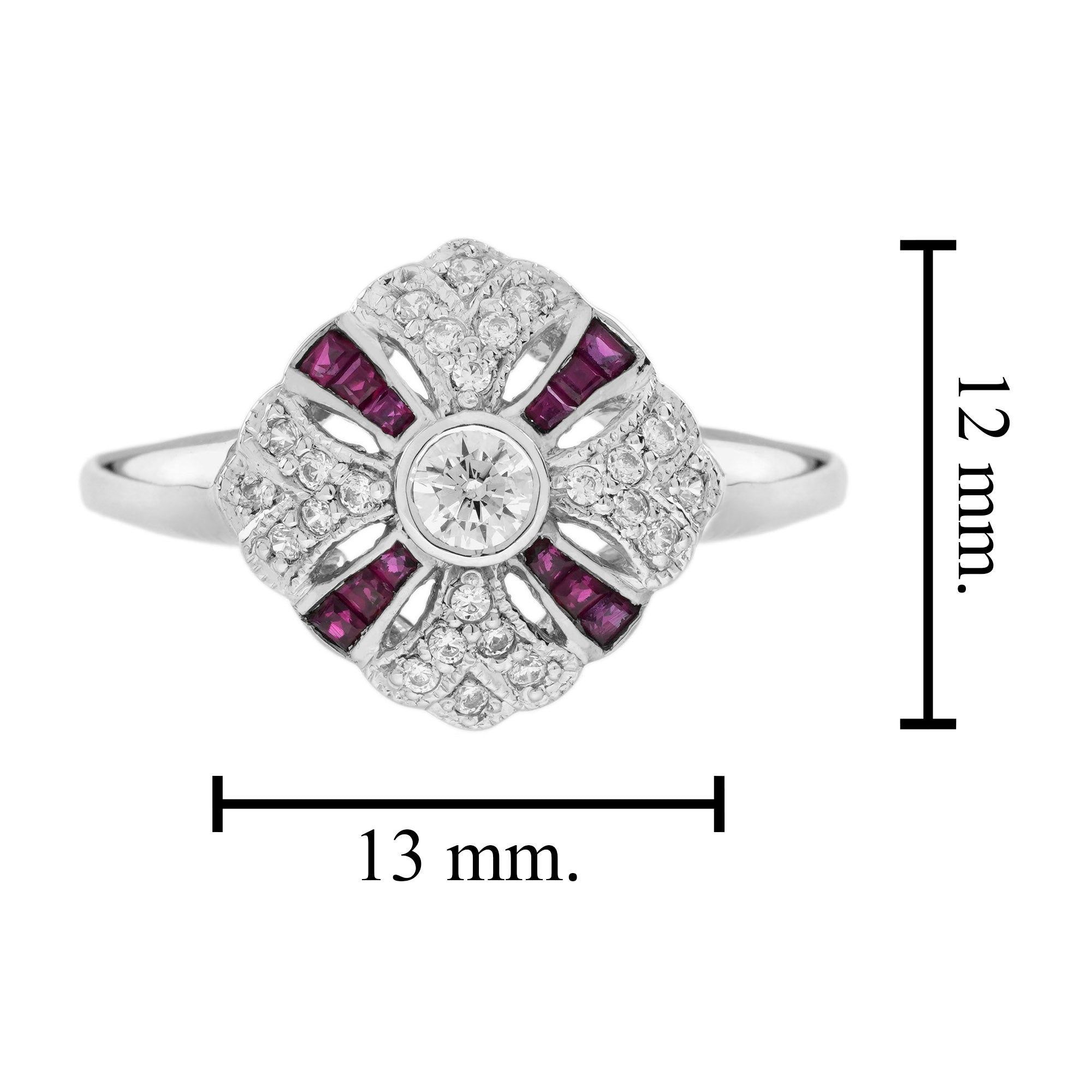 Diamond & Ruby Art Deco Style 14K White Gold Ring