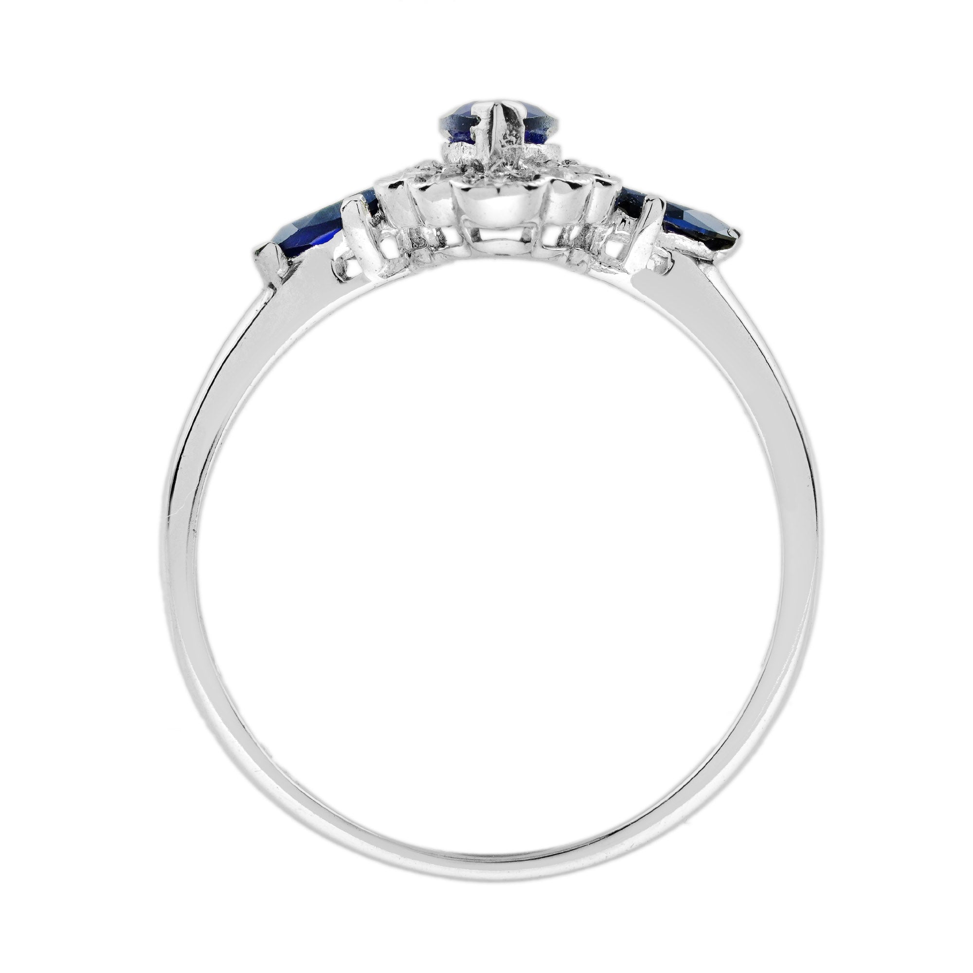 Marquise Shape Blue Sapphire & Diamond Halo Set 14K White Gold Ring