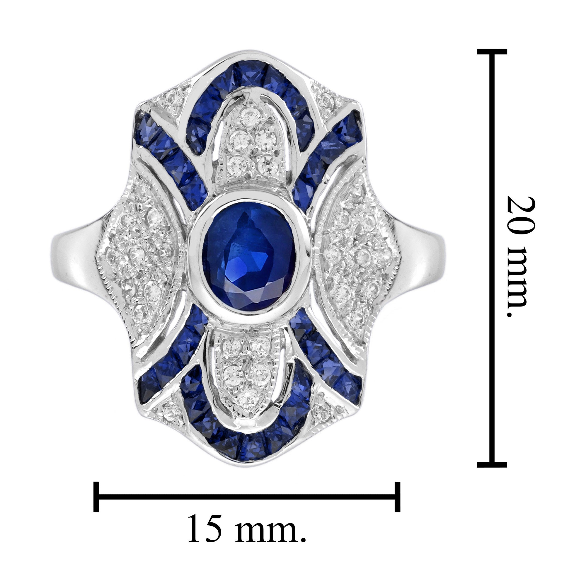 Blue Sapphire Diamond Edwardian Style Openwork Art Deco Inspired White Gold Ring