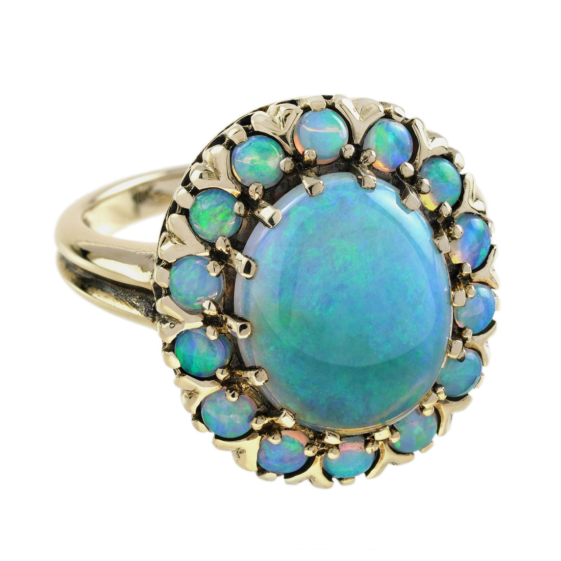 Opal Vintage Inspired Antique Style Dinner Cocktail Yellow Gold Ring