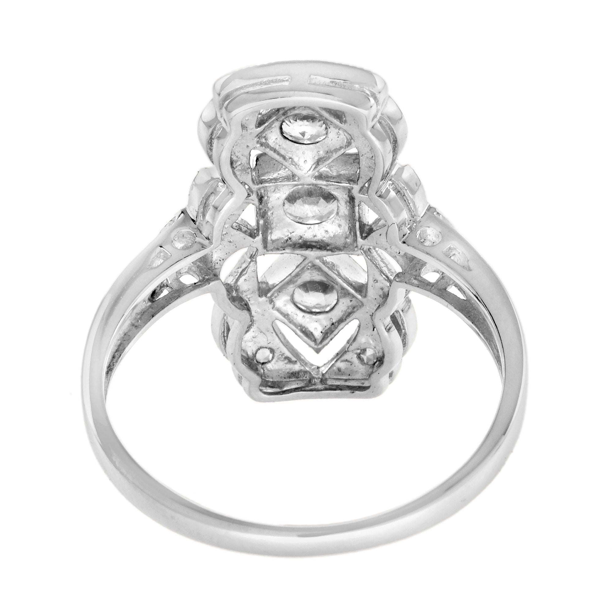 Art Deco Style Three Stone Diamond Filigree 14K White Gold Ring