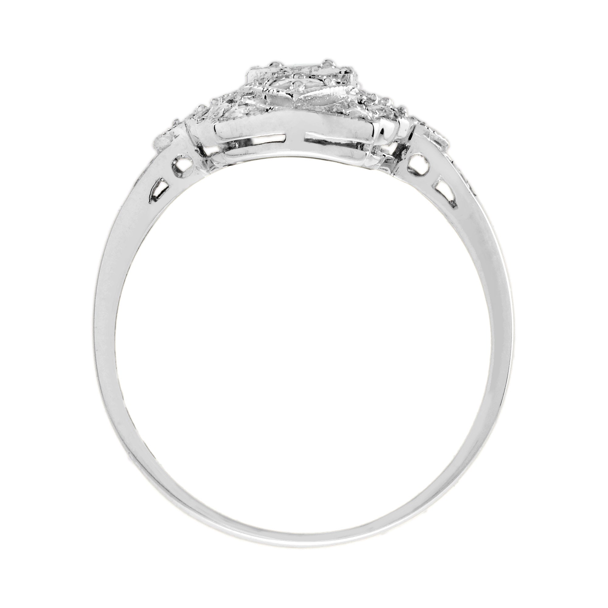 Art Deco Style Three Stone Diamond Filigree 14K White Gold Ring