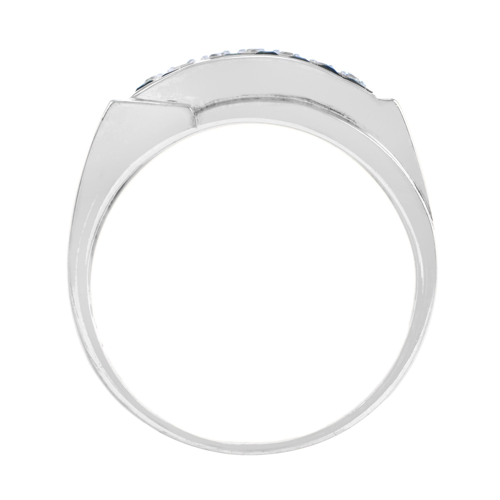 Art Deco Style Square Cut Blue Sapphire & Diamond 14K White Gold Mens Ring