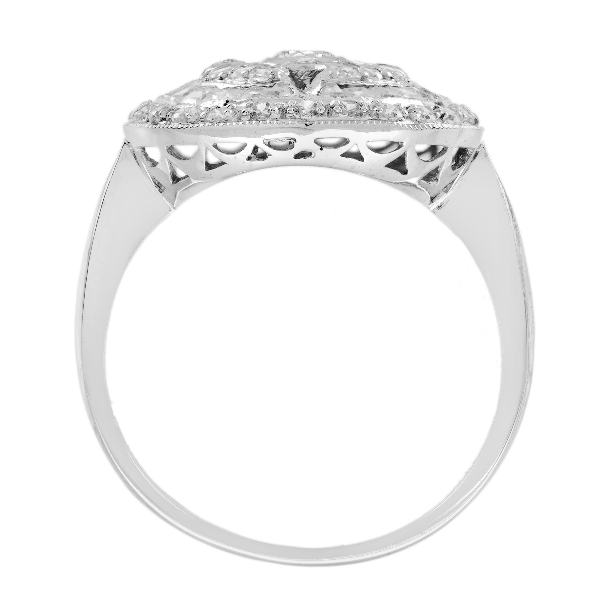 Diamond Art Deco Style Engagement Pave Set Cluster 14K White Gold Ring