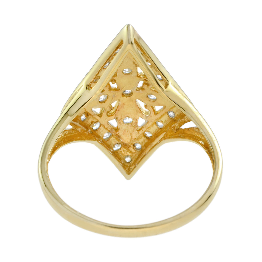 Vintage Style Diamond Floral Diamond Shape Filigree 14K Yellow Gold Fleur Ring