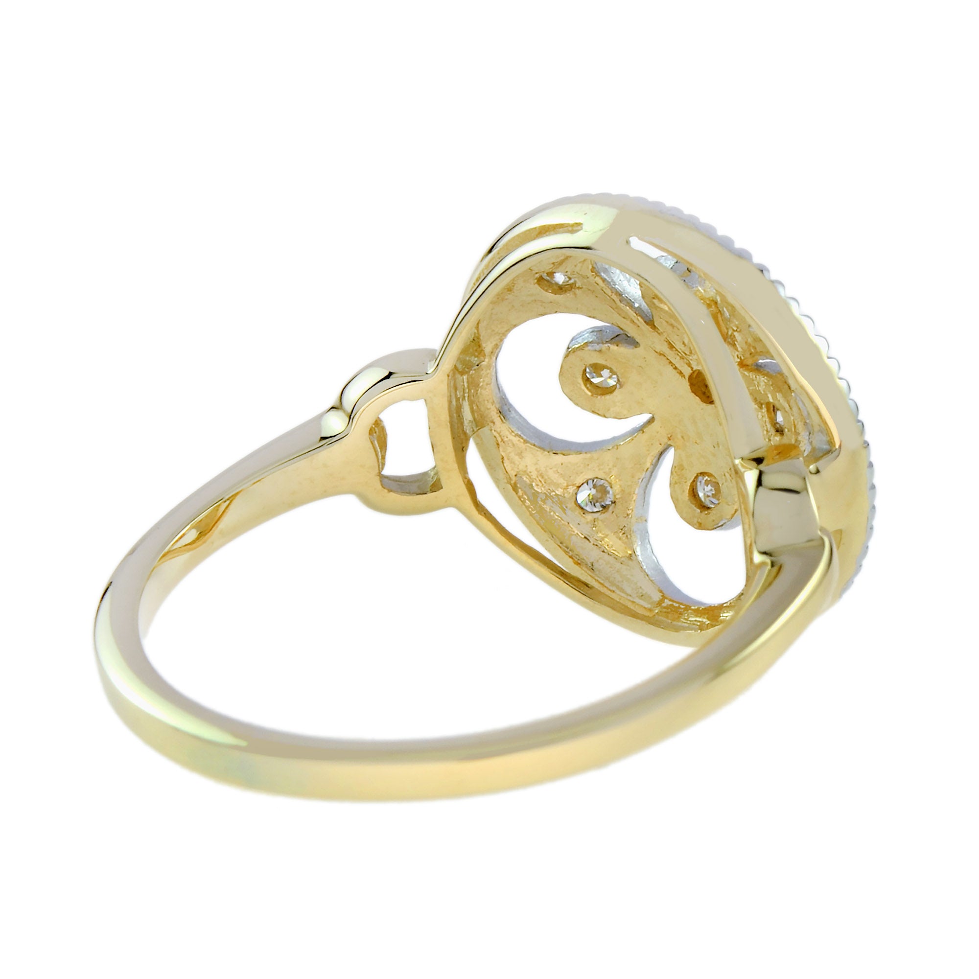 Diamond Cluster Floral Clover Alhambra Vintage Style White Yellow Gold Ring