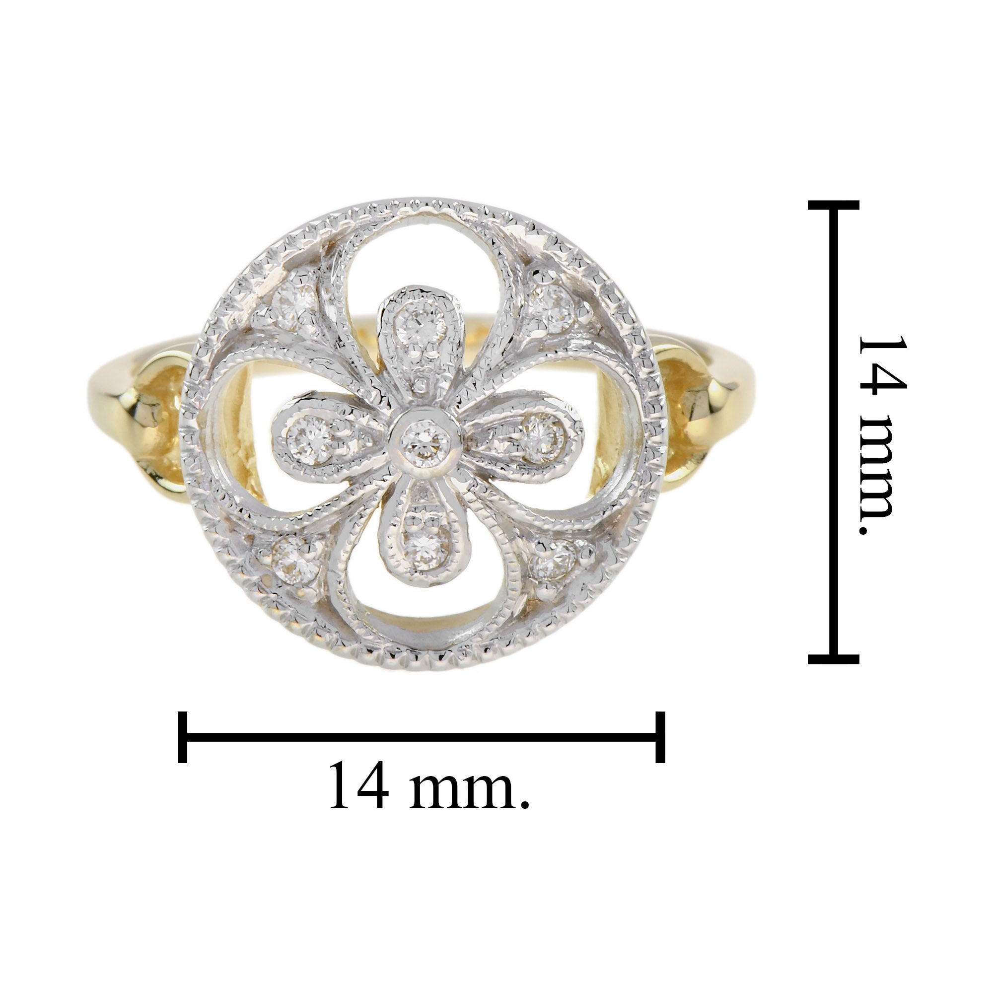 Diamond Cluster Floral Clover Alhambra Vintage Style White Yellow Gold Ring