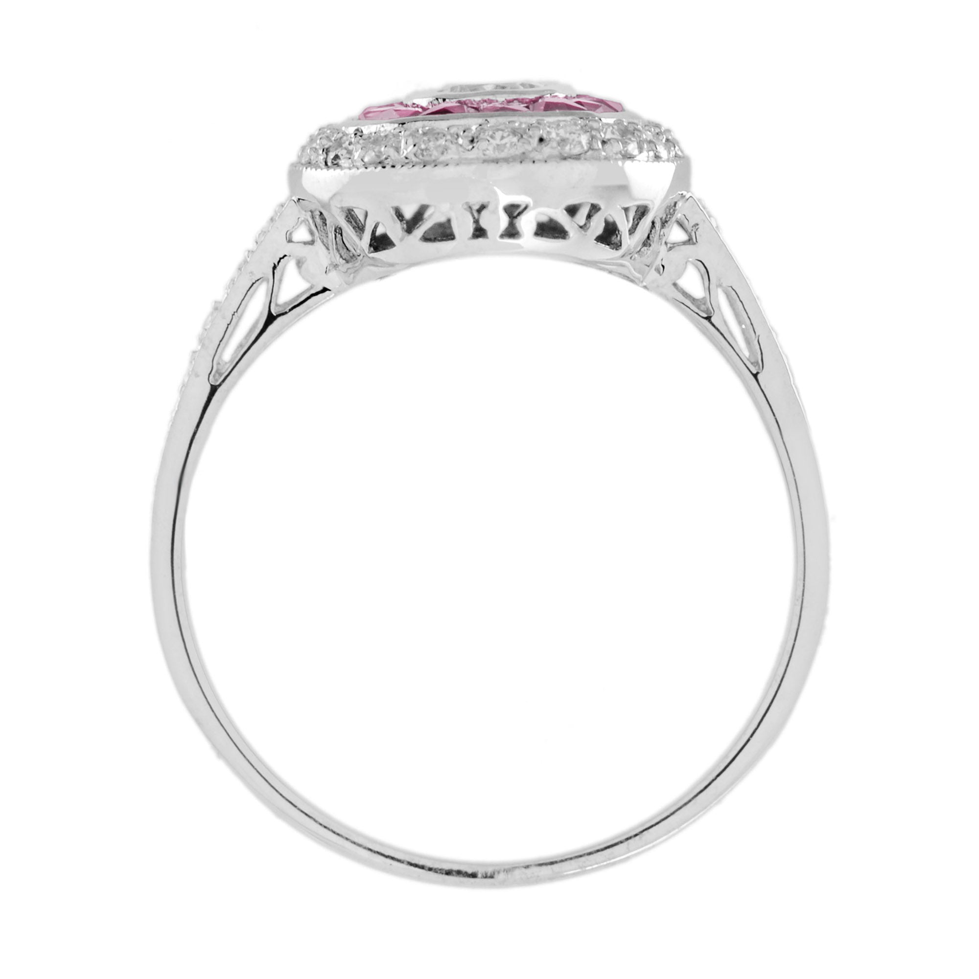 Diamond & Ruby Art Deco Style Halo Set Vintage Inspired 14K White Gold Ring