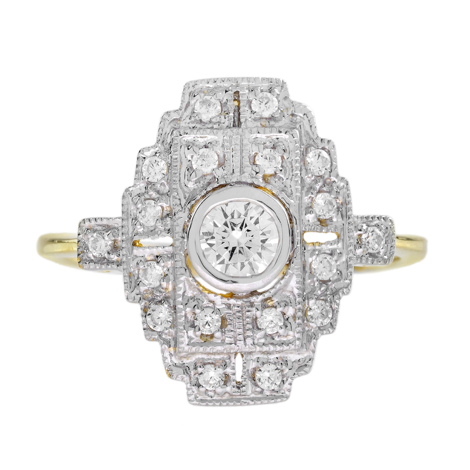 Diamond Art Deco Style Engagement Ring in Two Tone Gold