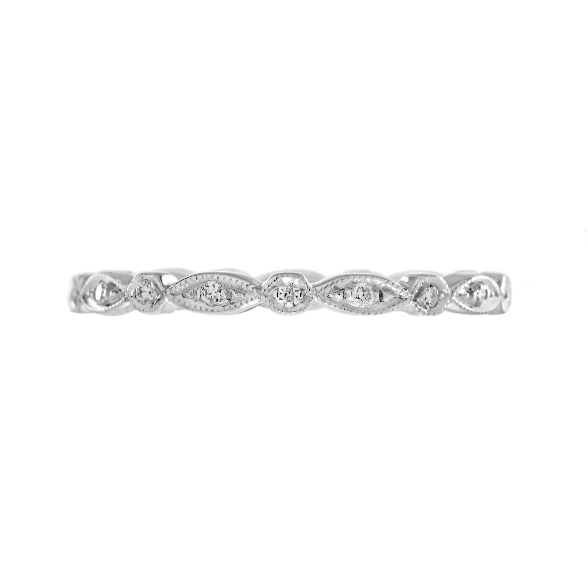 Art Deco Style Round & Marquise Diamond Eternity Band 18K White Gold Ring