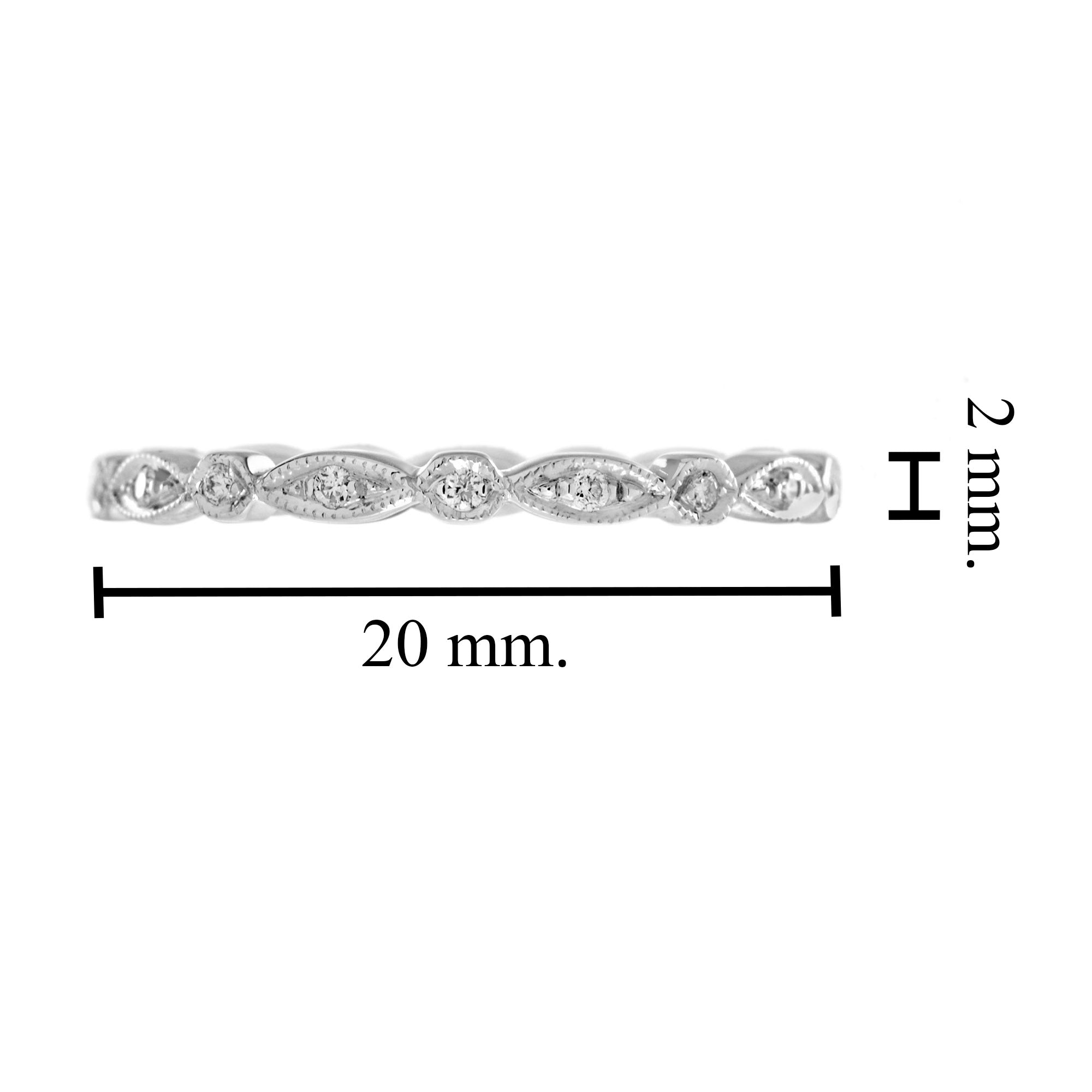 Art Deco Style Round & Marquise Diamond Eternity Band 18K White Gold Ring