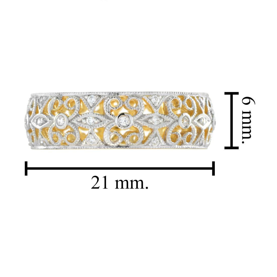Art Deco Style Diamond Floral Filigree Eternity Band 14K Yellow Gold Ring