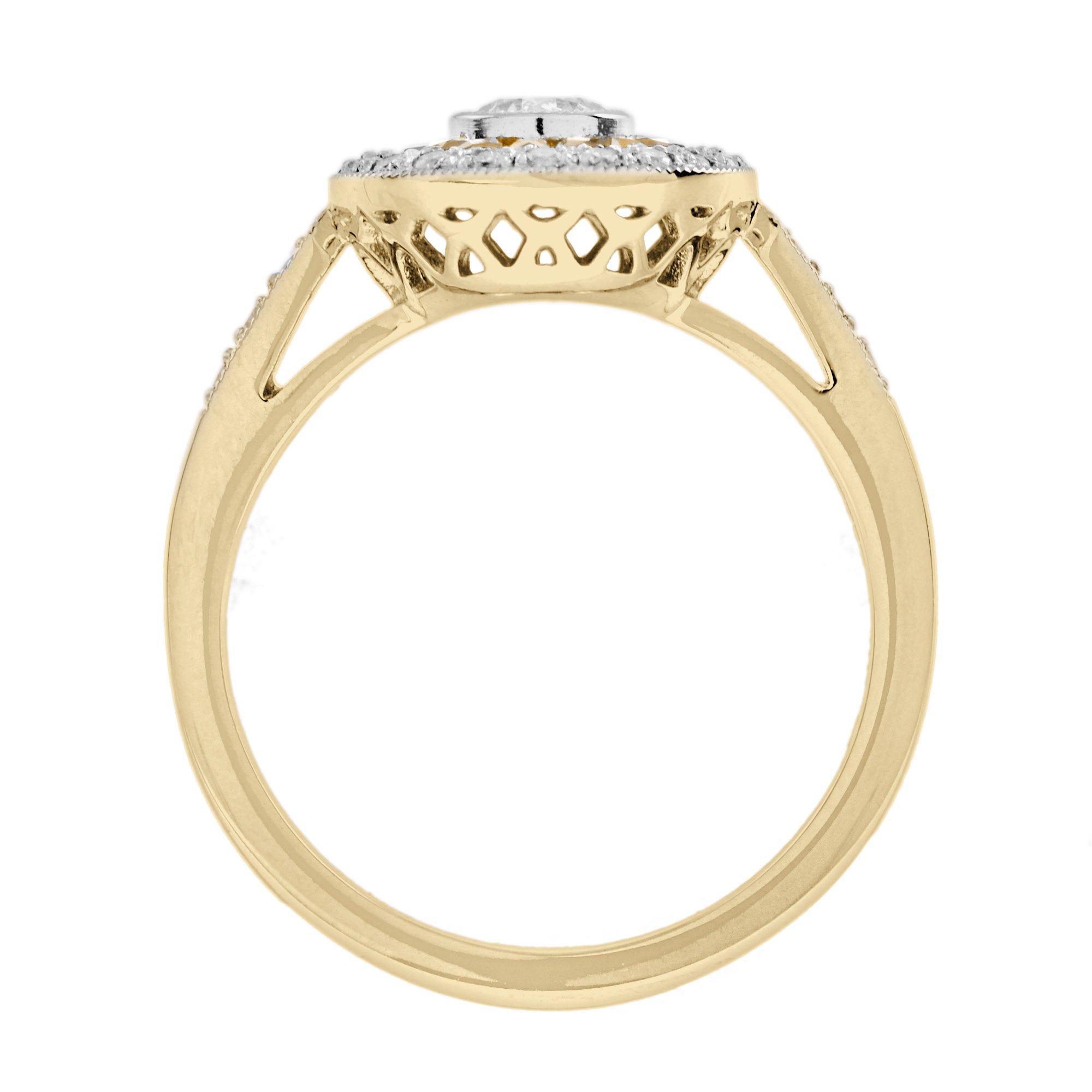Diamond & Orange Sapphire Deco Style Target 14K Gold Statement Ring