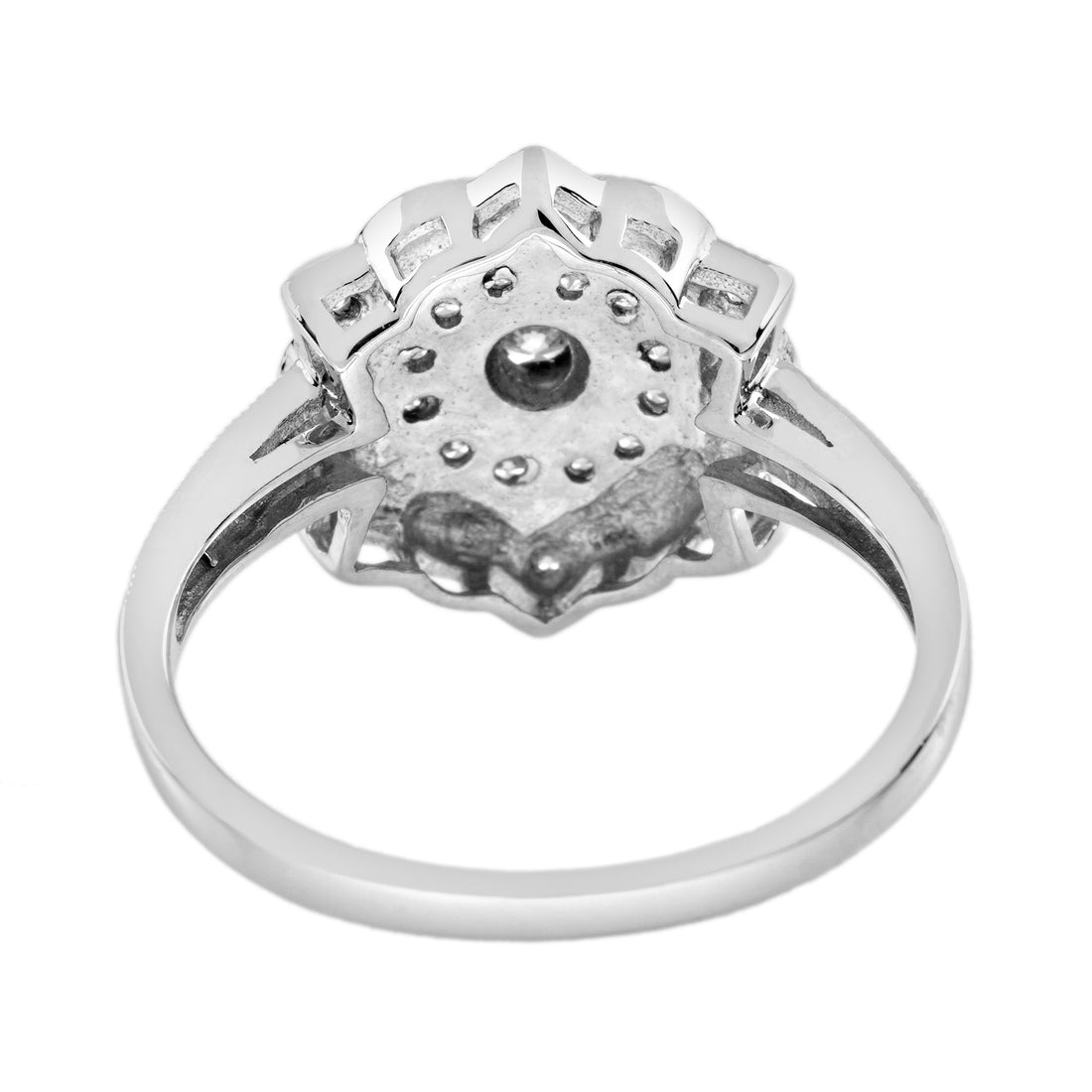 Diamond & Blue Enamel Art Deco Style Floral Flower Cluster White Gold Ring