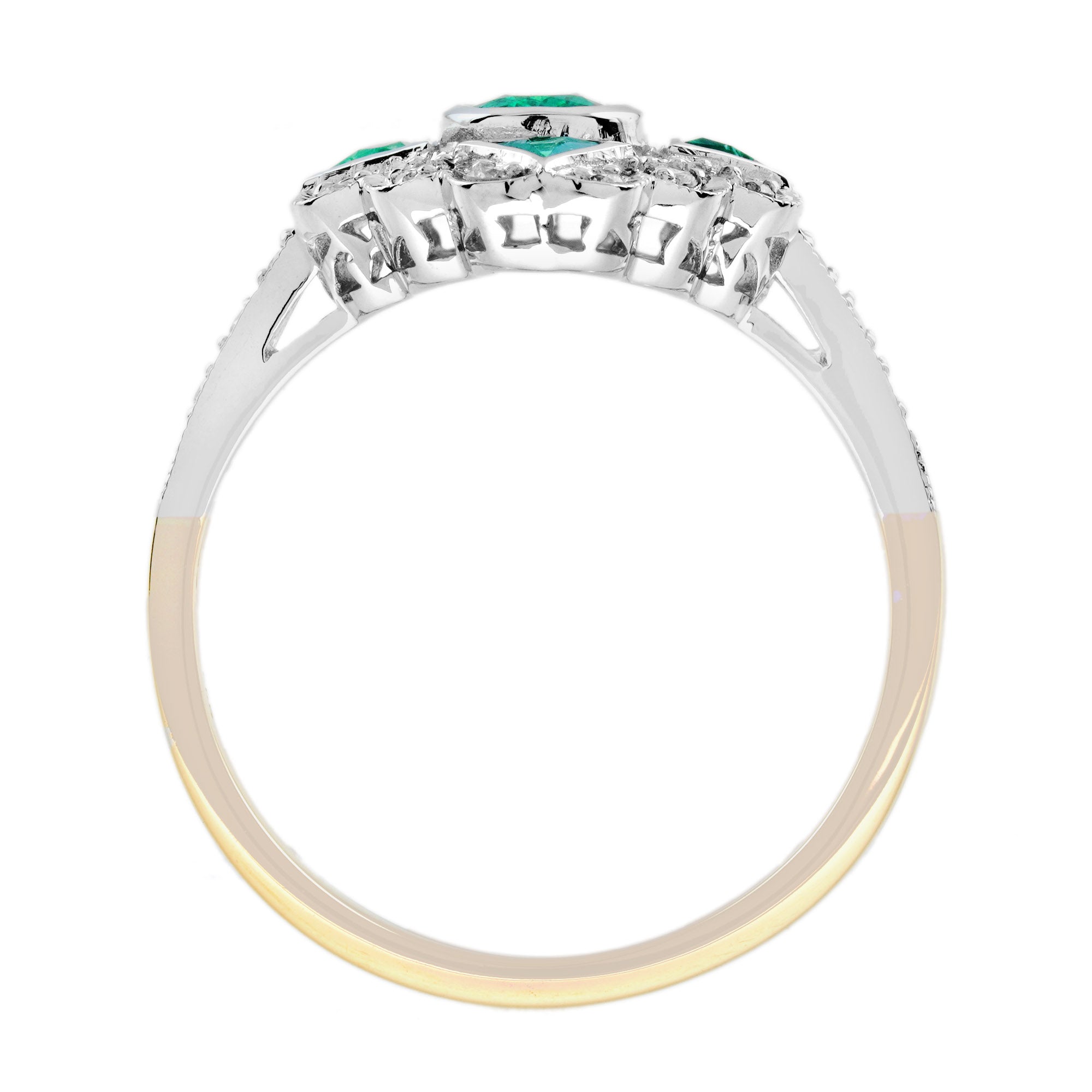 Oval Shape Green Emerald & Diamond Vintage Art Deco Style White Gold Ring