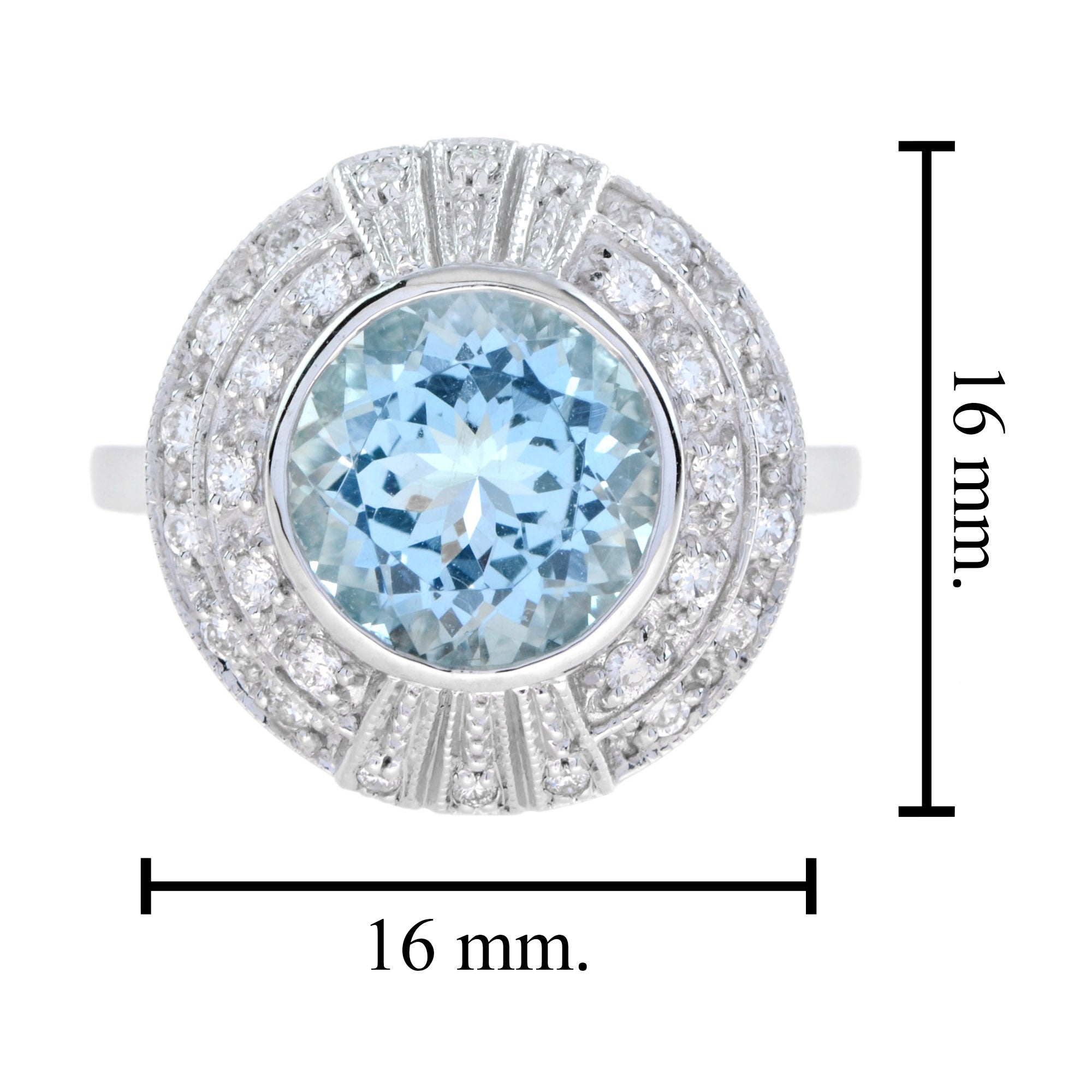 Round Blue Aquamarine & Diamond Cocktail 18K White Gold Ring