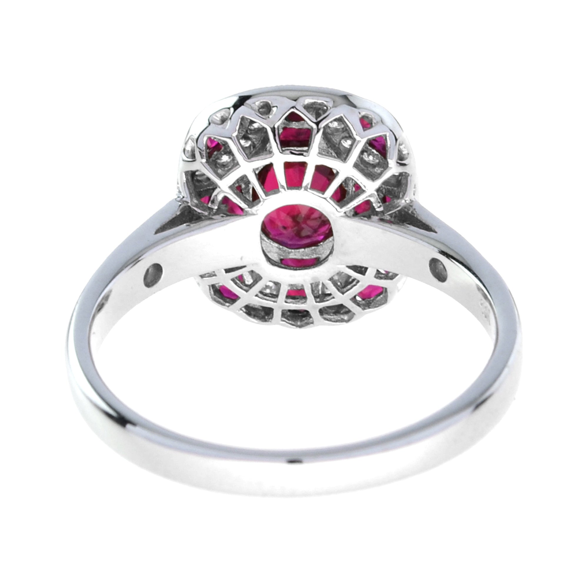 Art Deco Style Red Pink Oval Ruby & Diamond Mosaic Special Unique Cut Ring
