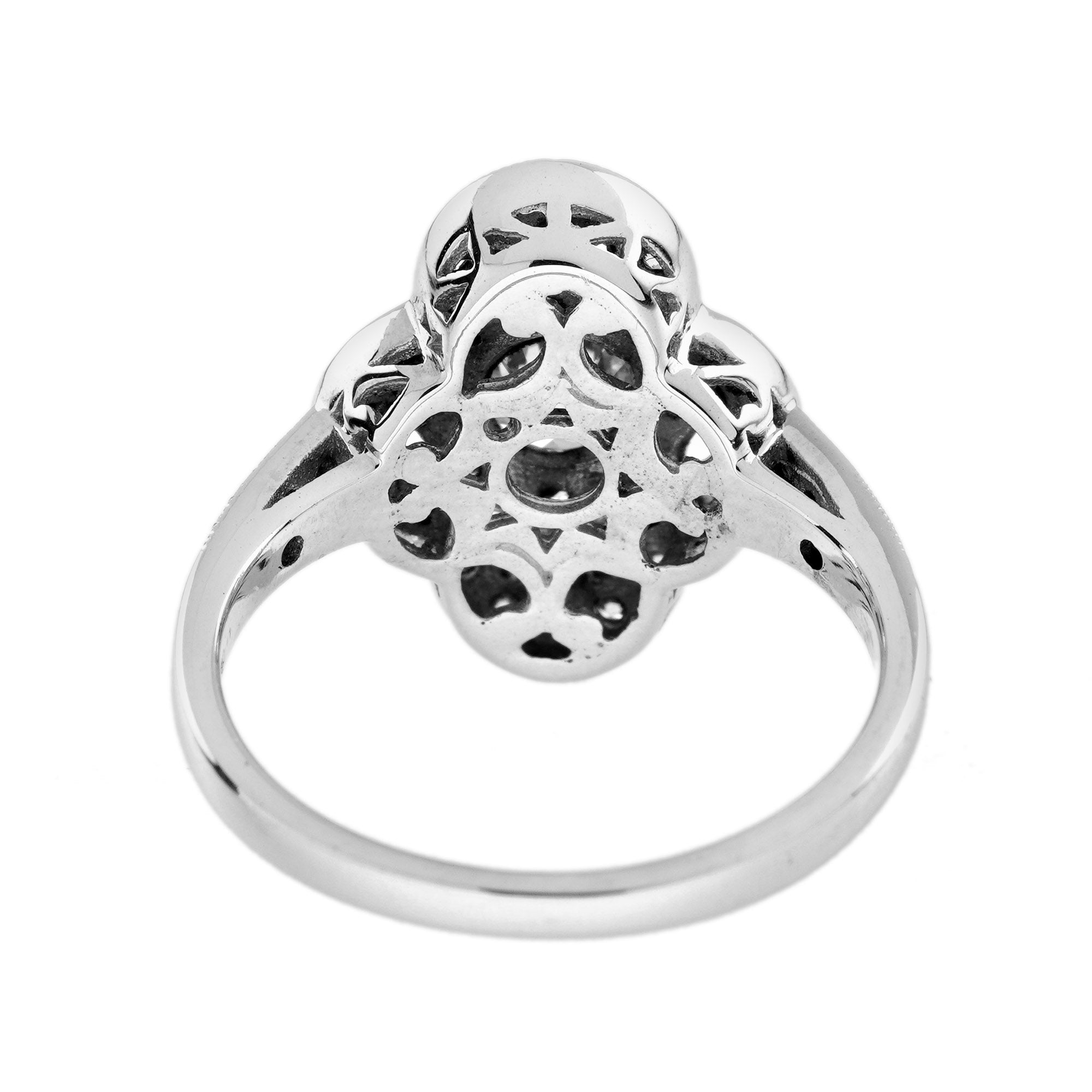 Diamond & Blue Sapphire Edwardian Style Cluster 14K White Gold Ring