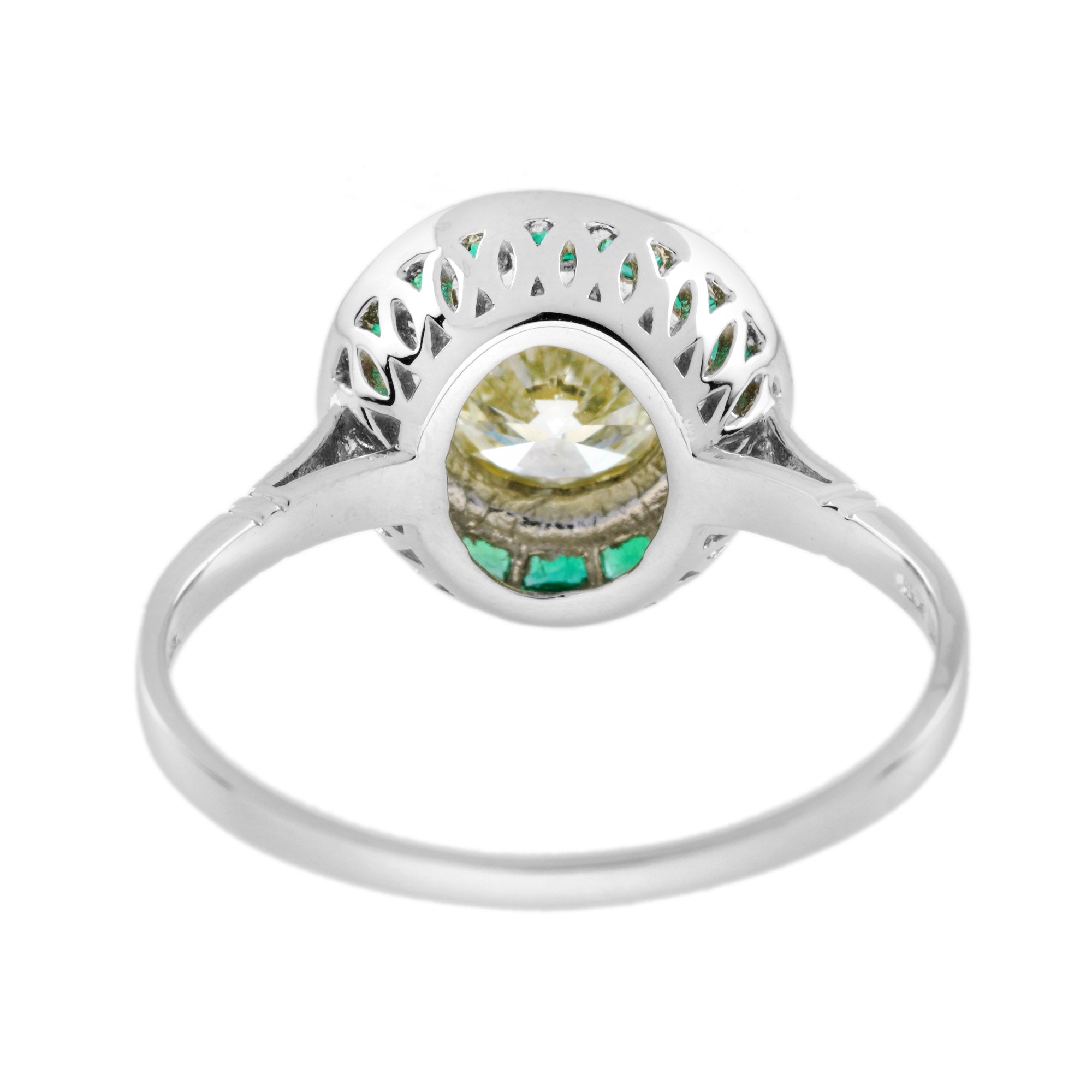 Certified Diamond & Green Emerald Fancy Art Deco Style Halo Set Platinum Ring