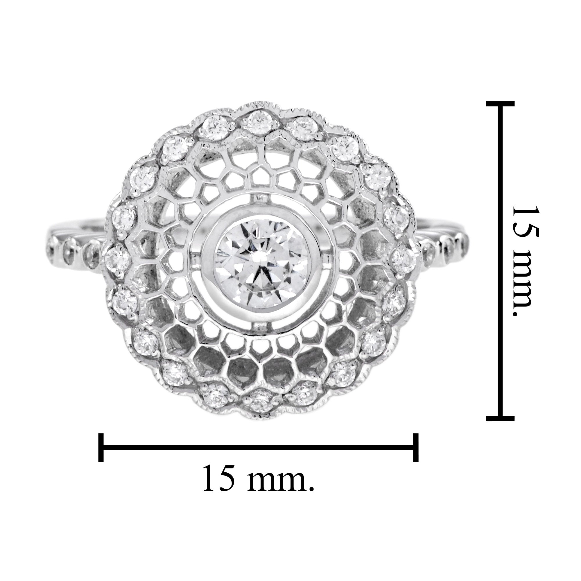 Art Deco Style Diamond Honey Comb Filigree 14K White Gold Ring