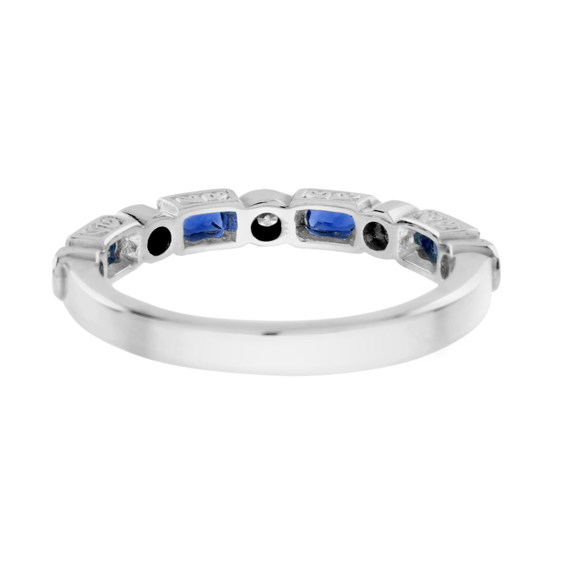 Alternate Baguette Blue Sapphire & Round Diamond Half Eternity White Gold Ring