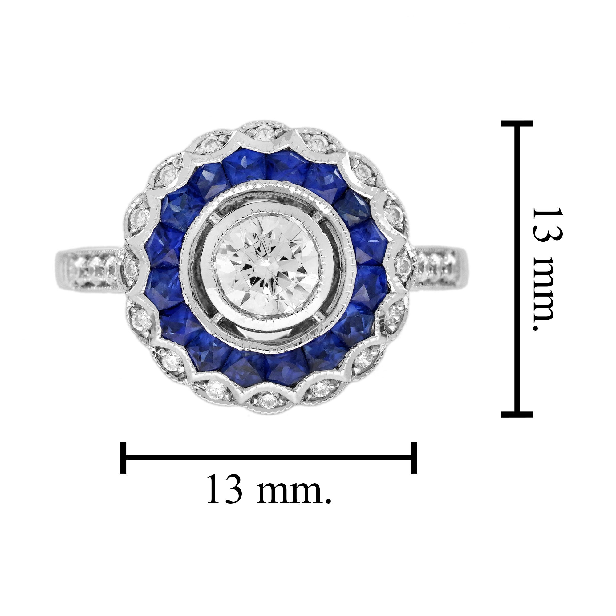 Diamond & Blue Sapphire Fancy Cut Art Deco Style Statement 14K White Gold Ring