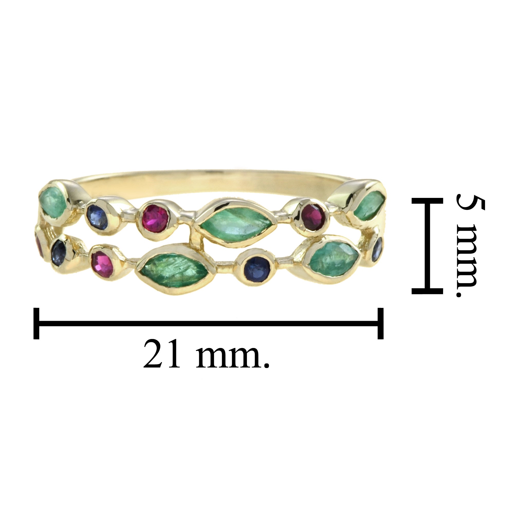 Green Emerald Ruby & Sapphire Nature Inspired Floral Leaf Vintage Style Ring