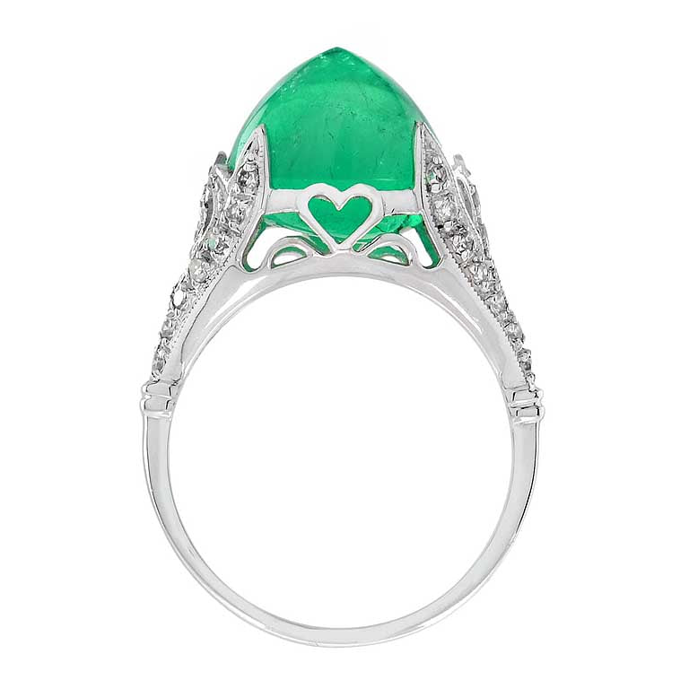 Sugarloaf Colombian Green Emerald & Diamond Cocktail 14K White Gold Ring