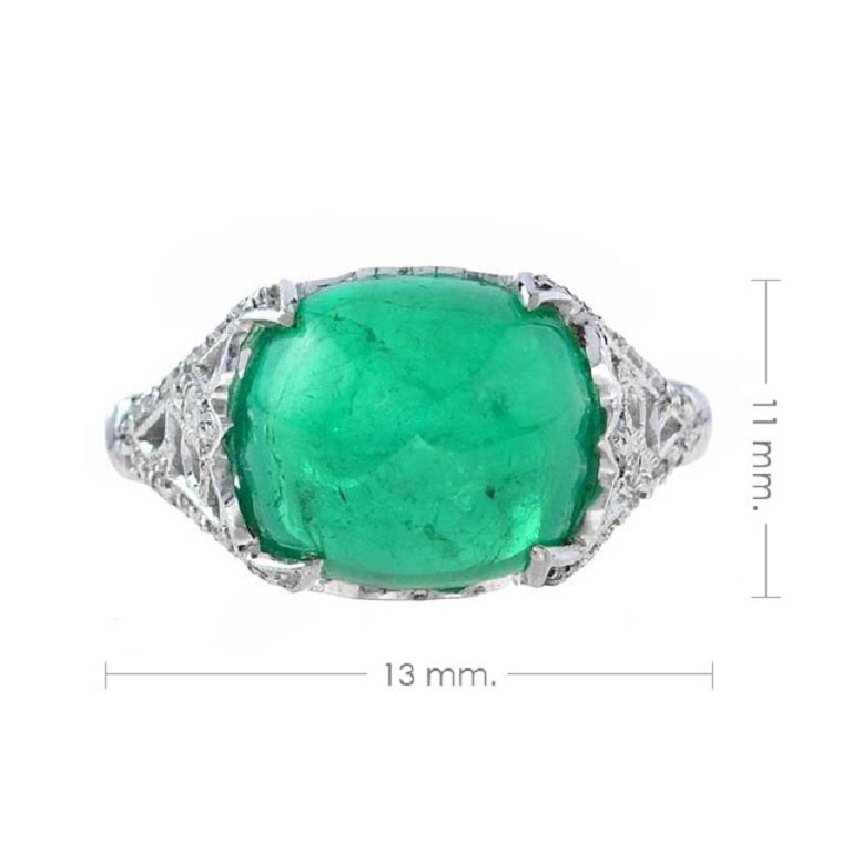 Sugarloaf Colombian Green Emerald & Diamond Cocktail 14K White Gold Ring