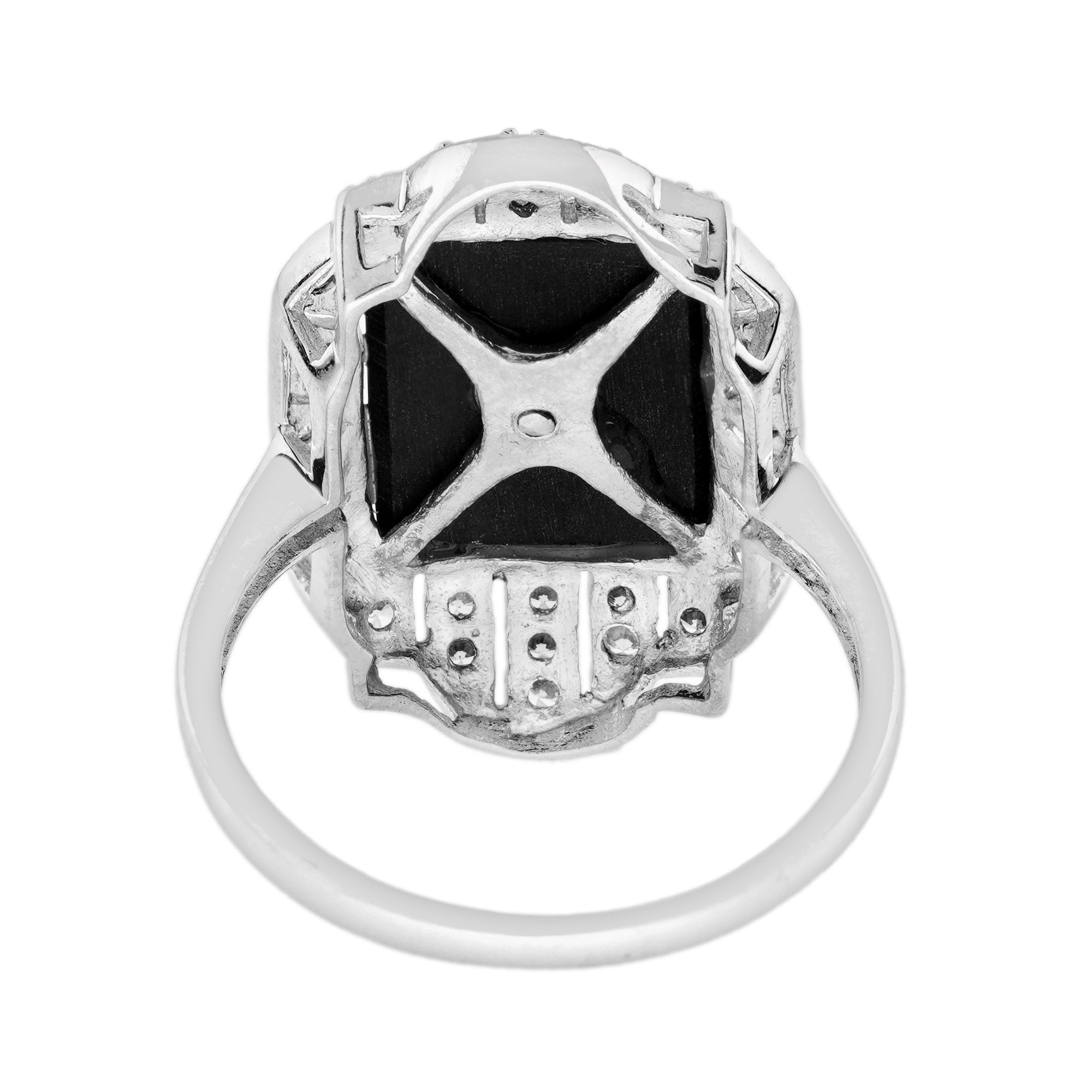 Diamond & Black Onyx Art Deco Style Dinner 14K White Gold Ring