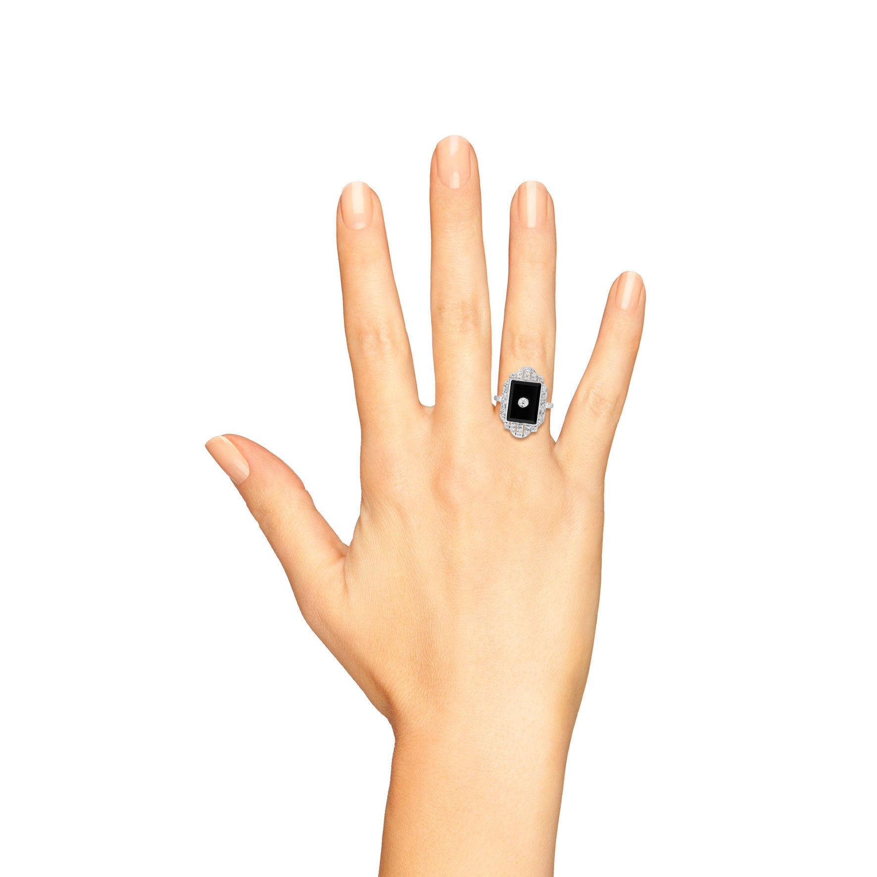 Diamond & Black Onyx Art Deco Style Dinner 14K White Gold Ring