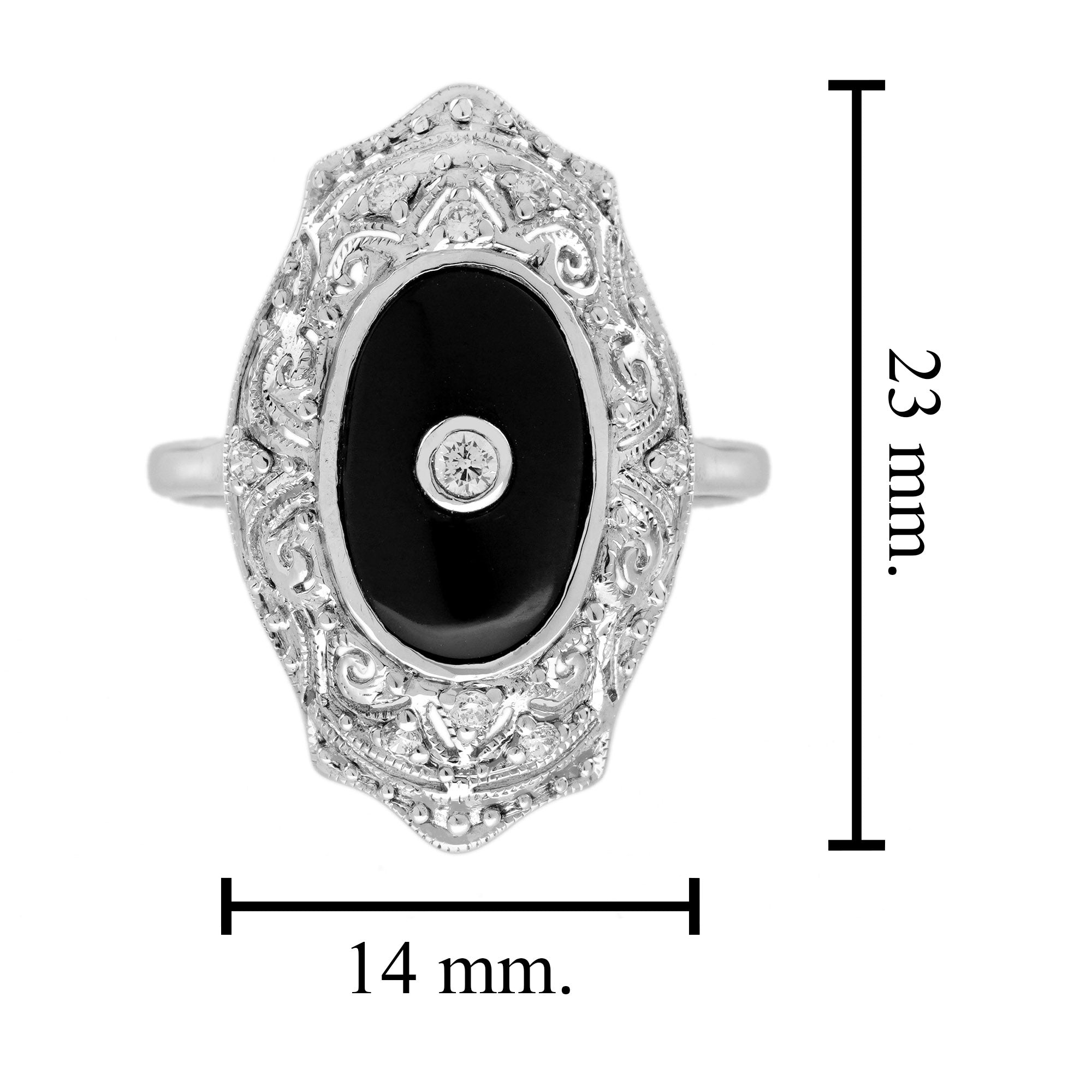 Diamond & Black Onyx Edwardian Inspired Style Dinner 14K White Gold Ring