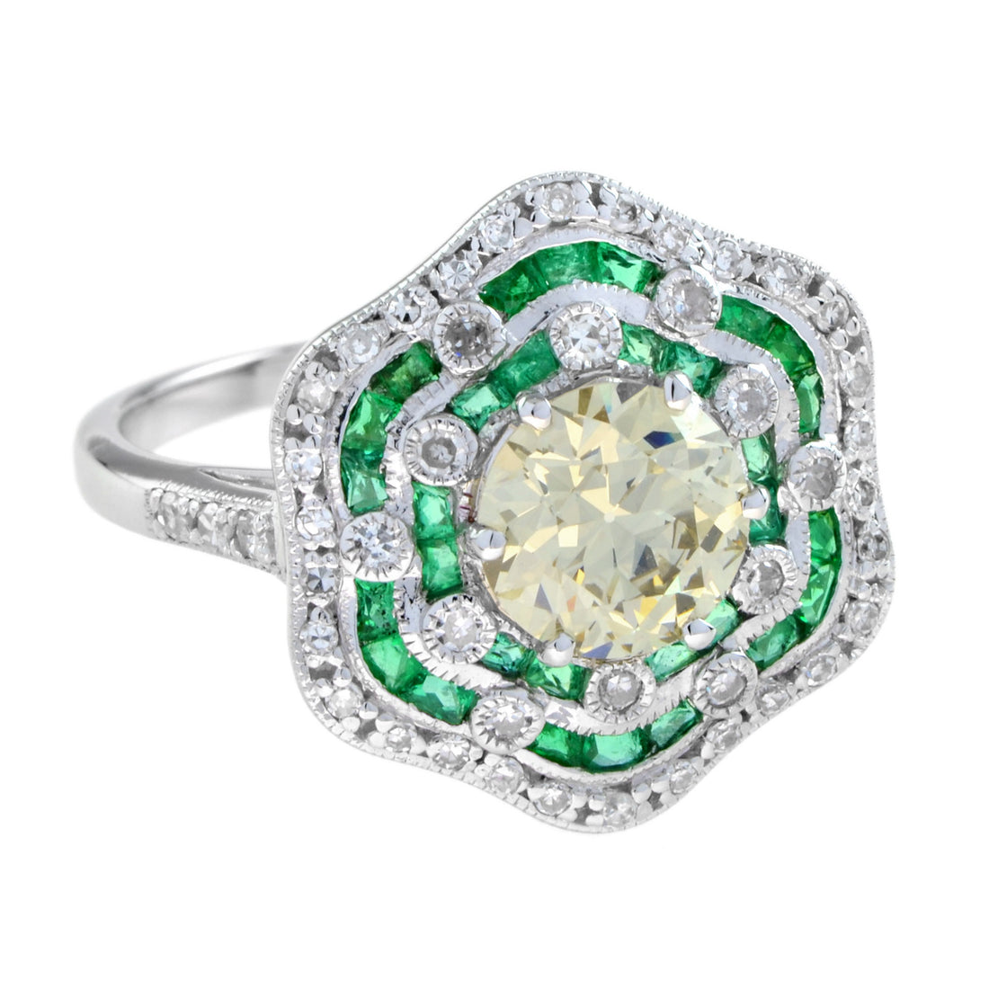 1.28 Ct. Certified Diamond Emerald Art Deco Style Engagement 18K White Gold Ring