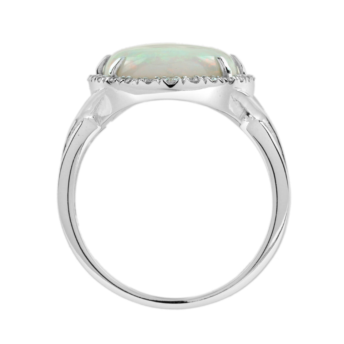White Opal & Diamond Vintage Style Halo Set 18K White Gold Cocktail Ring