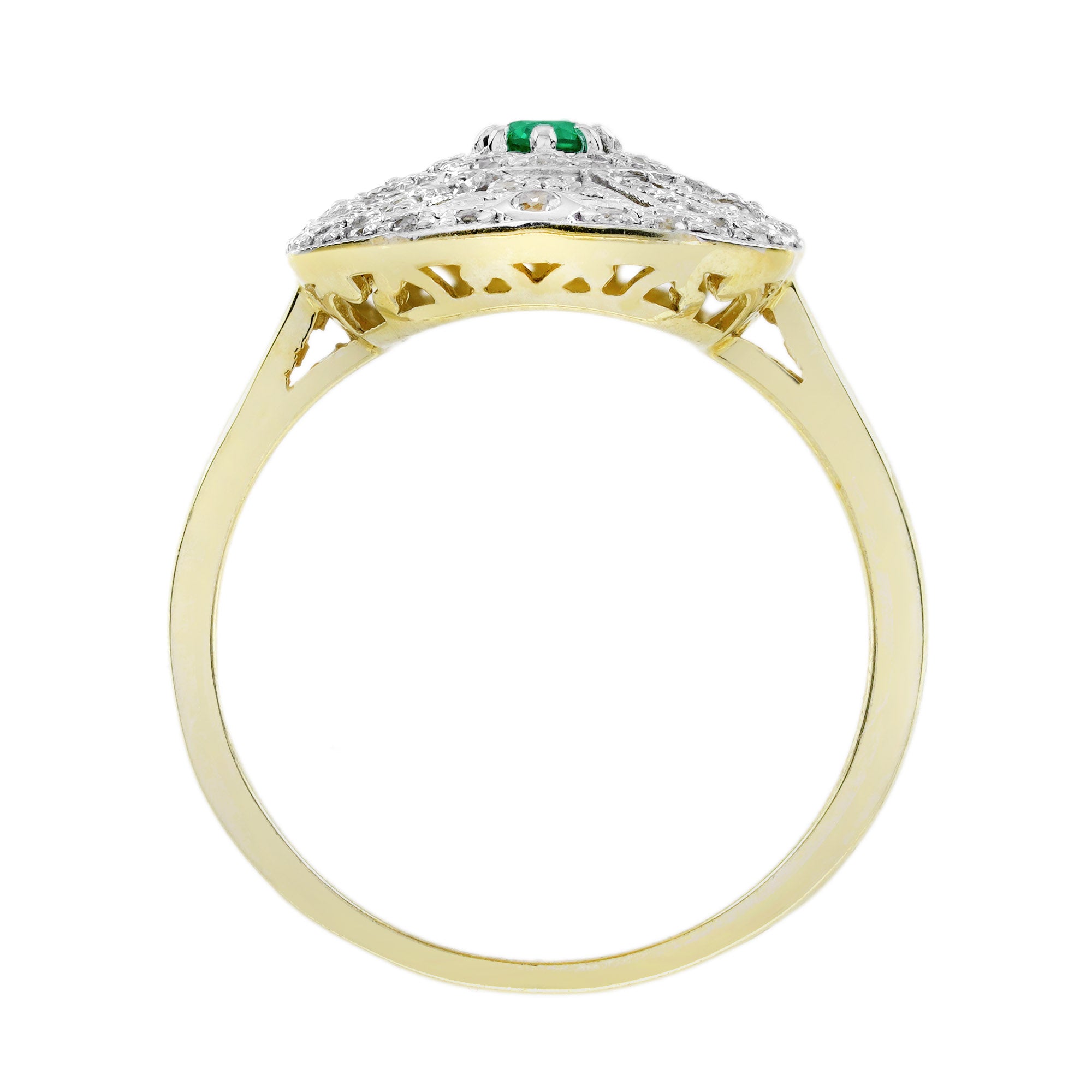 Emerald & Diamond Vintage Inspired Edwardian Style Target White Yellow Gold Ring