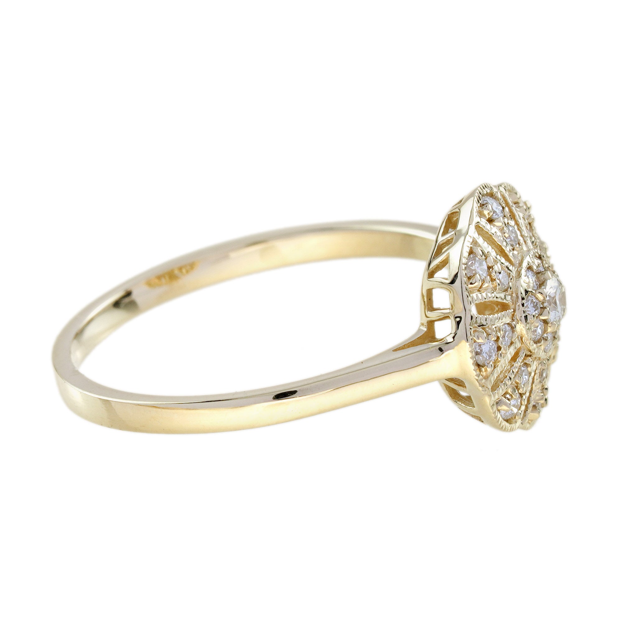 Diamond Vintage Style Floral Cluster 14K Yellow Gold Ring